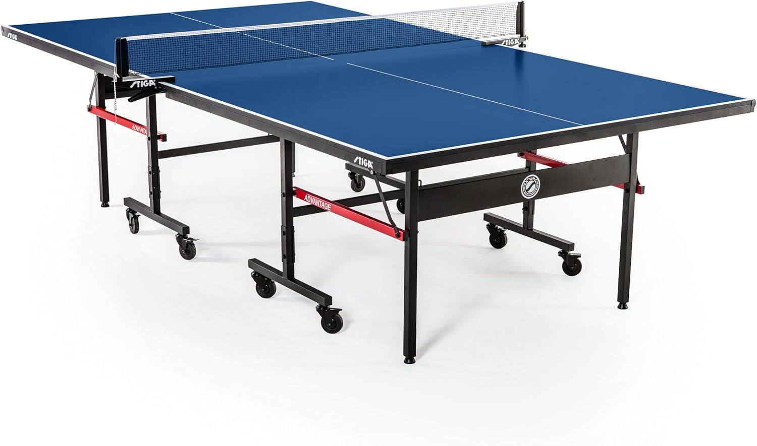 Blue Folding Table Tennis Table with Net and Wheels