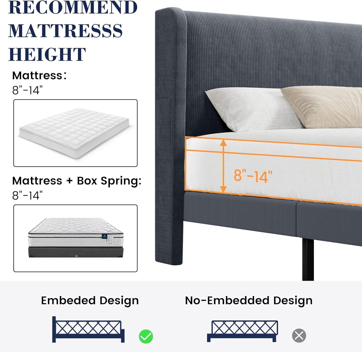 Ebern Designs Upholstered Bed Frame with Wingback Headboard, Luxurious Velvet Upholstery Platform Bed, Wooden Slat Support - Box Spring Optional,Easy Assembly