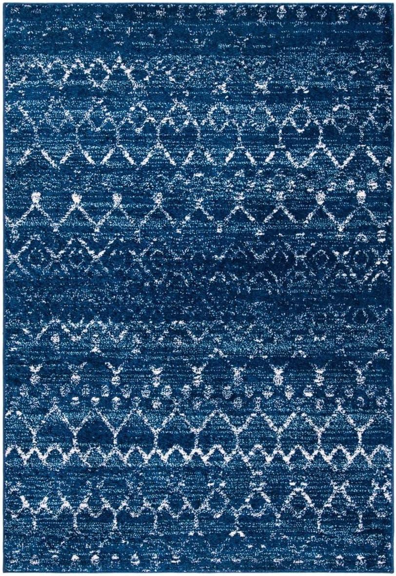 Tulum Blue and Ivory 8' x 10' Geometric Synthetic Area Rug