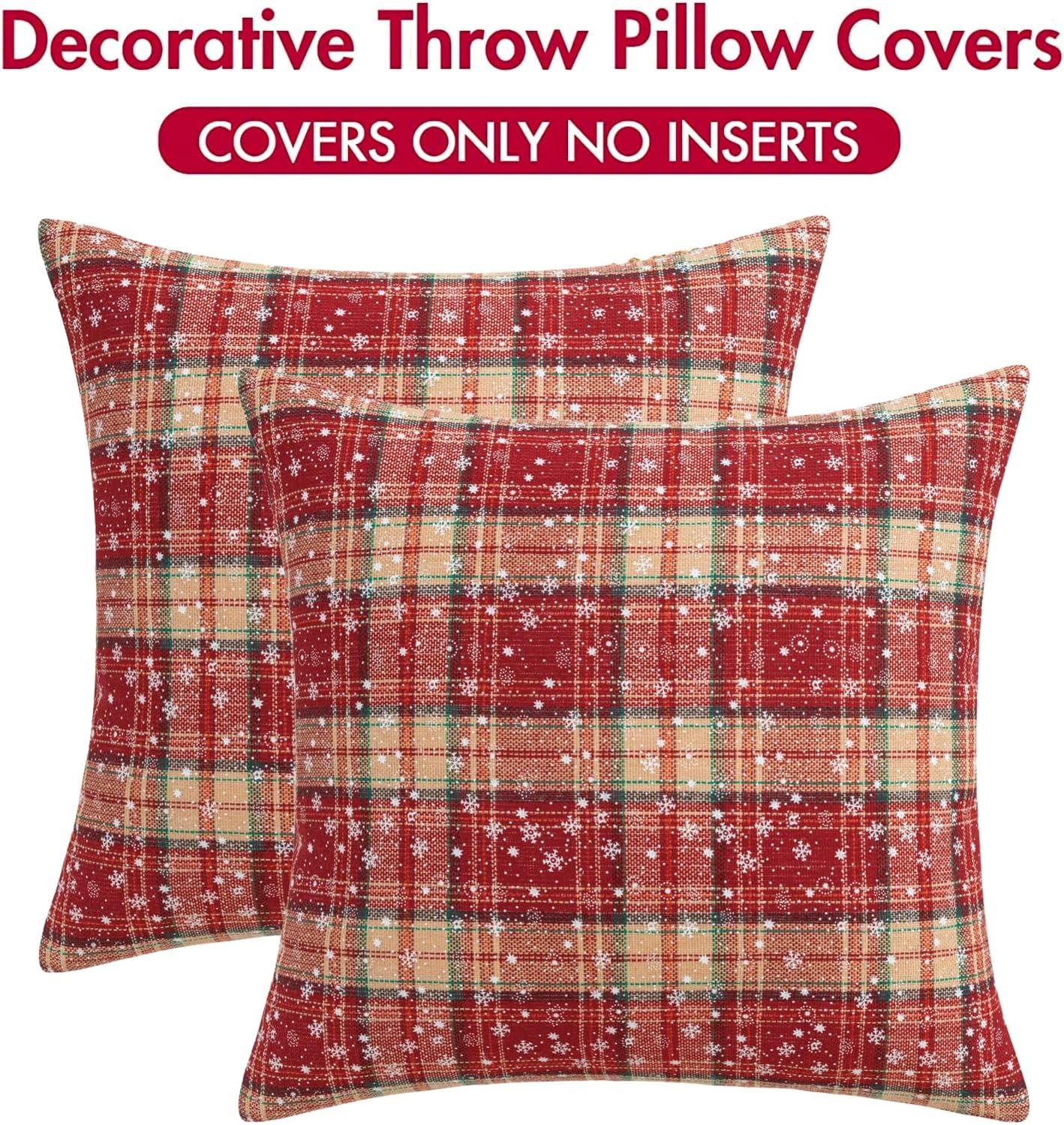 Red and Beige Tartan Plaid Snowflake 18" Polyester Euro Pillow Covers