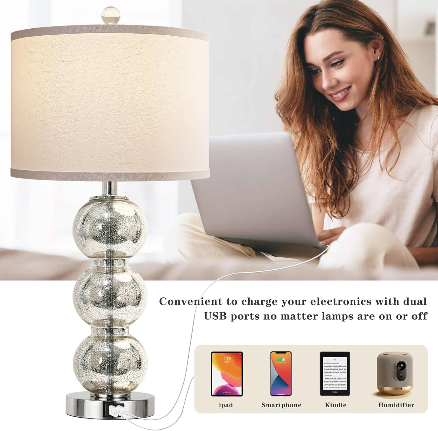 Rosdorf Park Led Table Lamps Set Of 2 - Contemporary Triple Glass Sphere Design, Mercury Silver/Chrome Finish