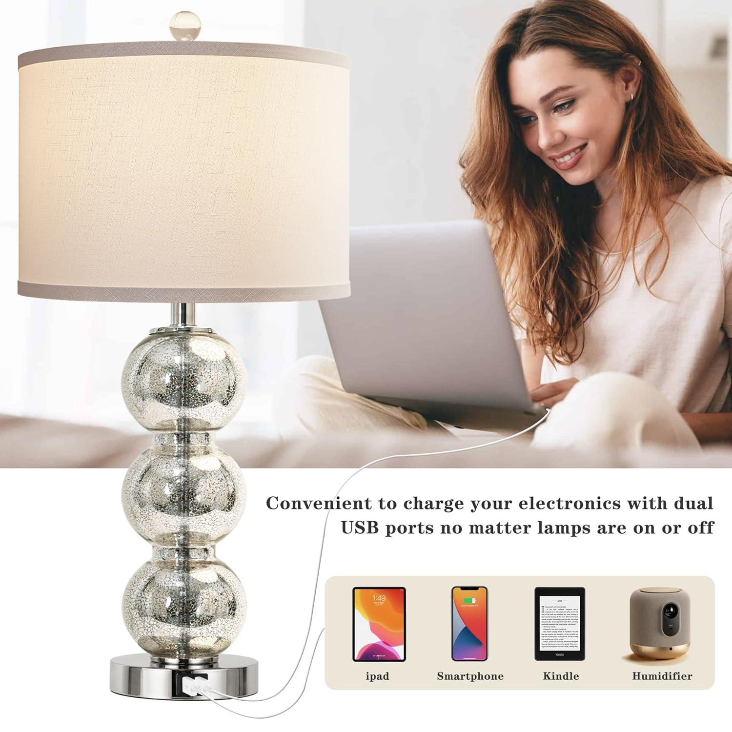 Rosdorf Park Led Table Lamps Set Of 2 - Contemporary Triple Glass Sphere Design, Mercury Silver/Chrome Finish