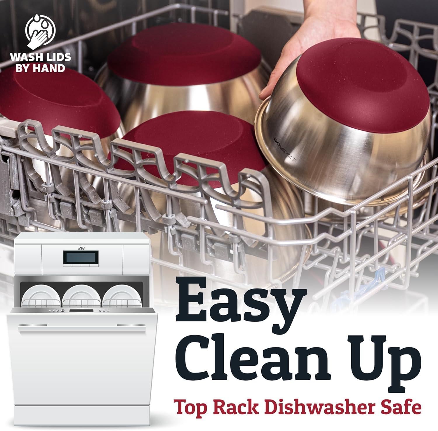 Mixing Bowls with Lids Set - Nesting Bowls with Airtight Lids + Graters - Stainless Steel Non-Slip Mixing Bowl for Baking, (Red, 5-Piece Set)