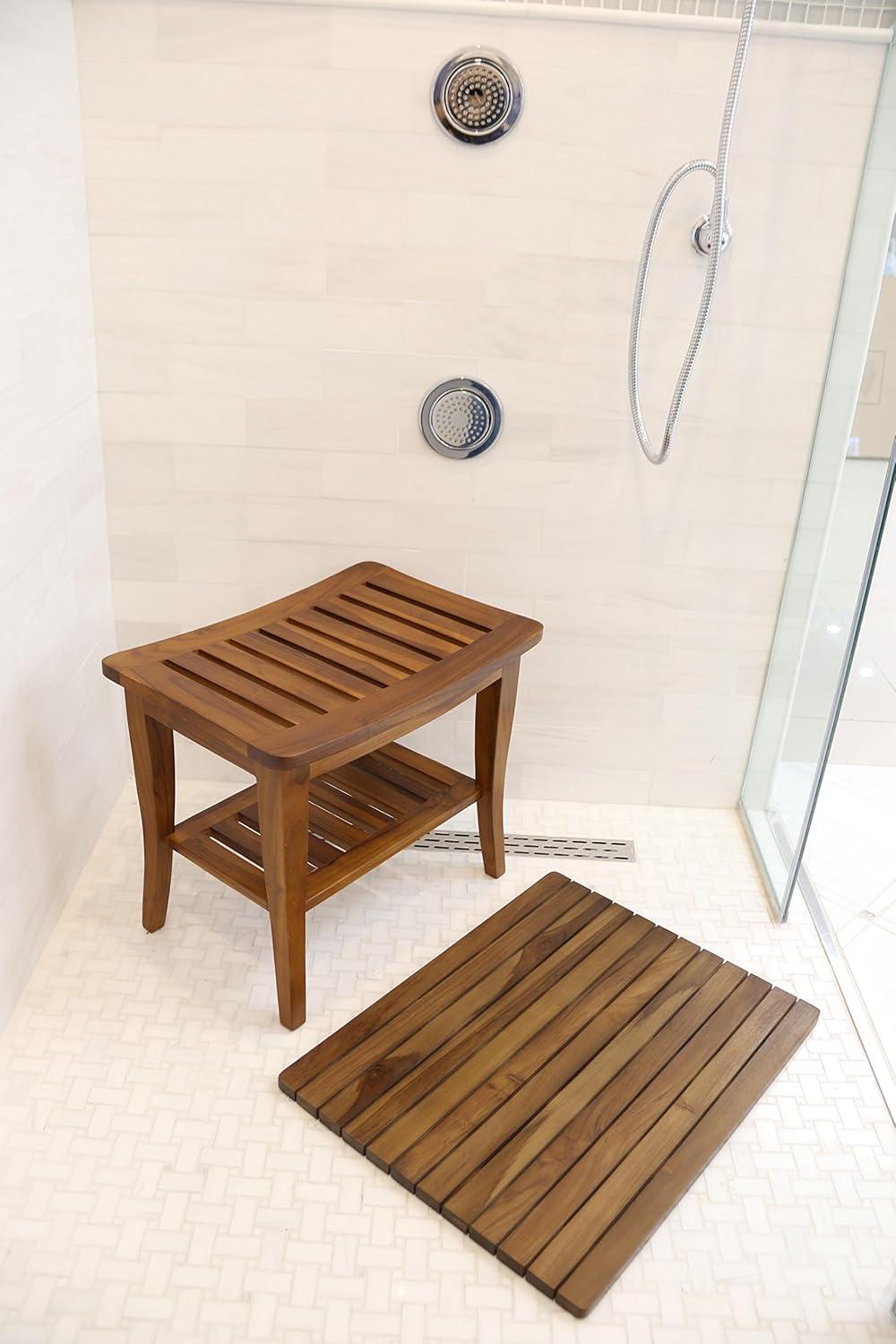 Ala Teak Brown Waterproof Shower Bench with Shelf