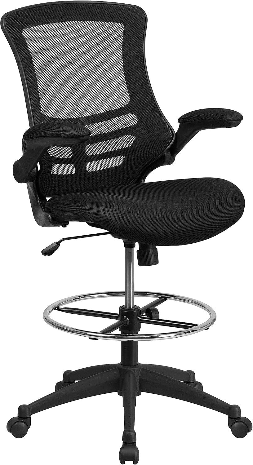 Flash Furniture Mid-Back Mesh Ergonomic Drafting Chair with Adjustable Foot Ring and Flip-Up Arms