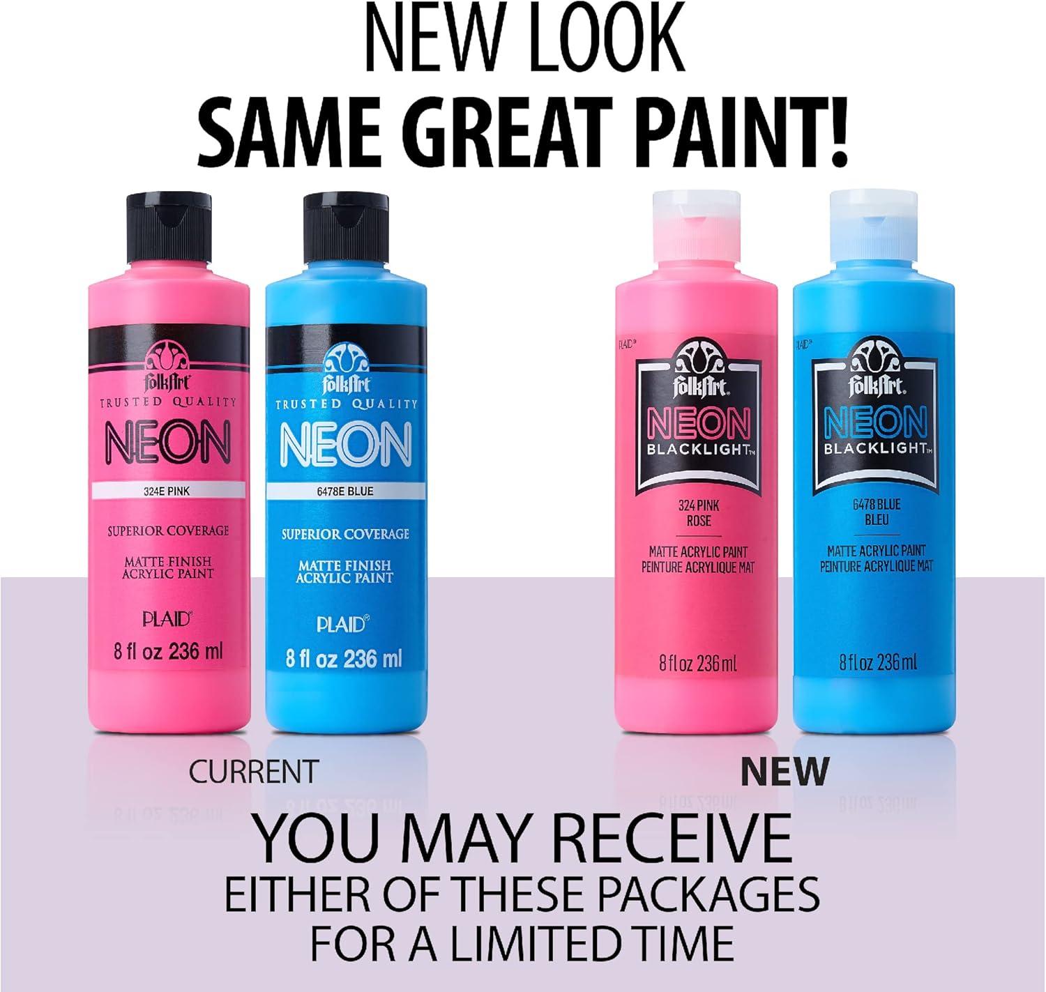 FolkArt 2855E Neon Blacklight Acrylic Craft Paint, Matte Finish, Blue, 2 fl oz