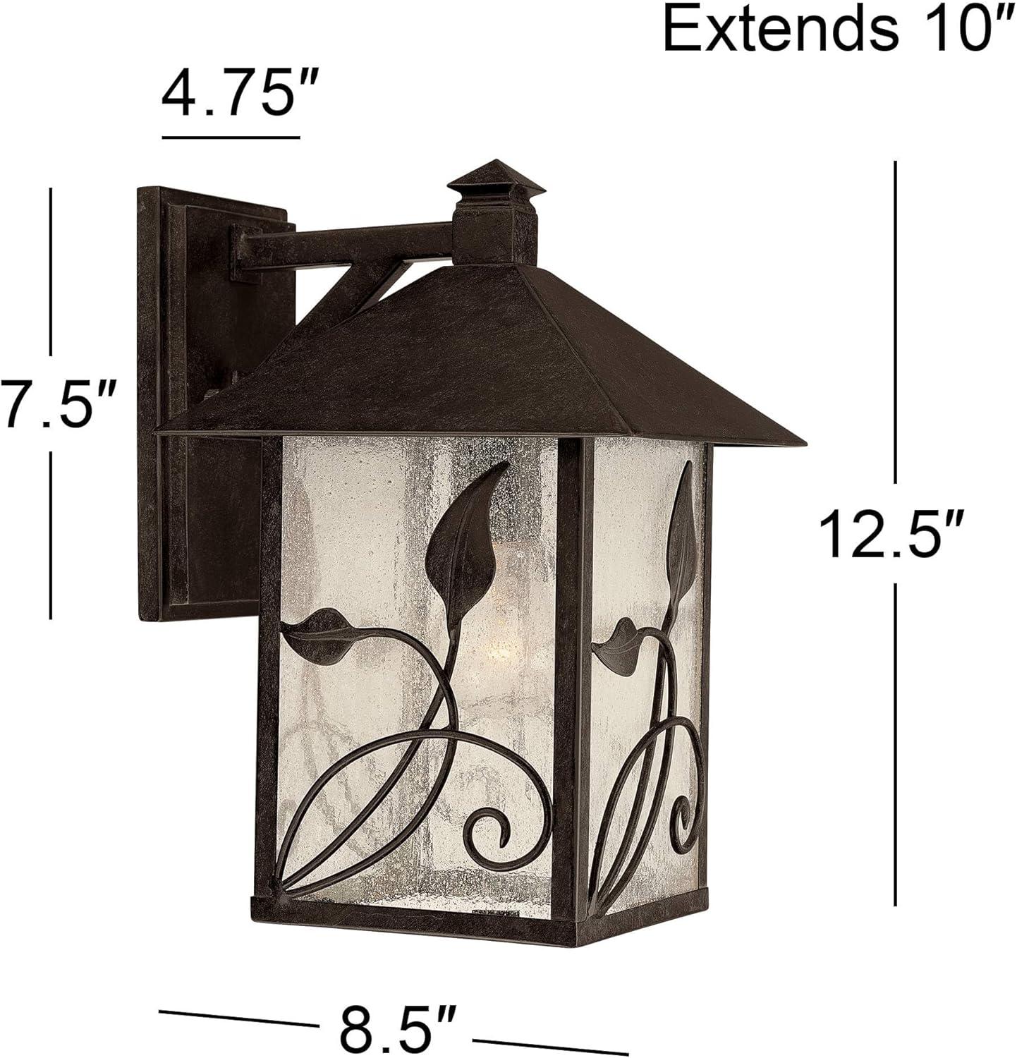 Franklin Iron Works French Garden Rustic Farmhouse Outdoor Wall Light Fixture Bronze Leaf Vine 12 1/2" Clear Seedy Glass for Post Exterior Barn Deck