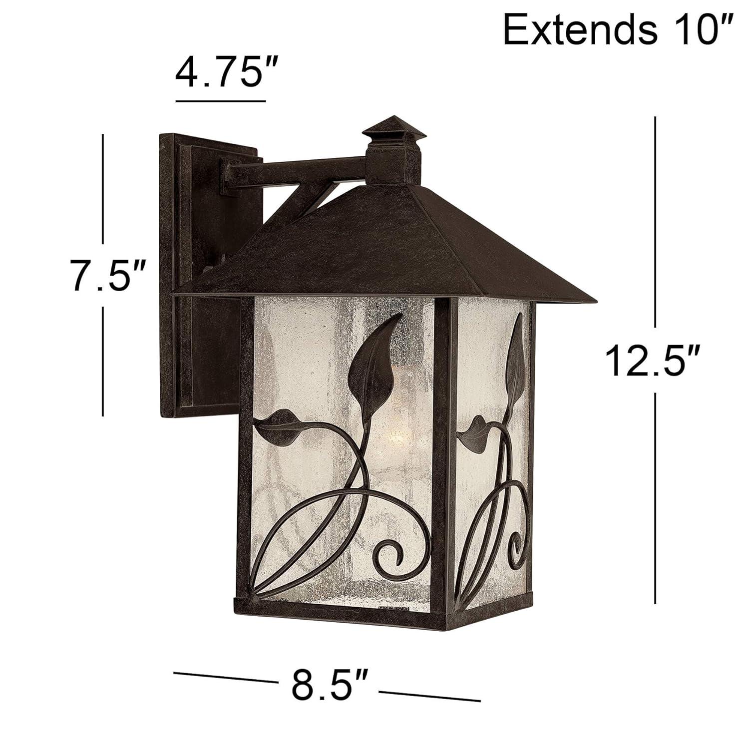 Franklin Iron Works French Garden Rustic Farmhouse Outdoor Wall Light Fixture Bronze Leaf Vine 12 1/2" Clear Seedy Glass for Post Exterior Barn Deck