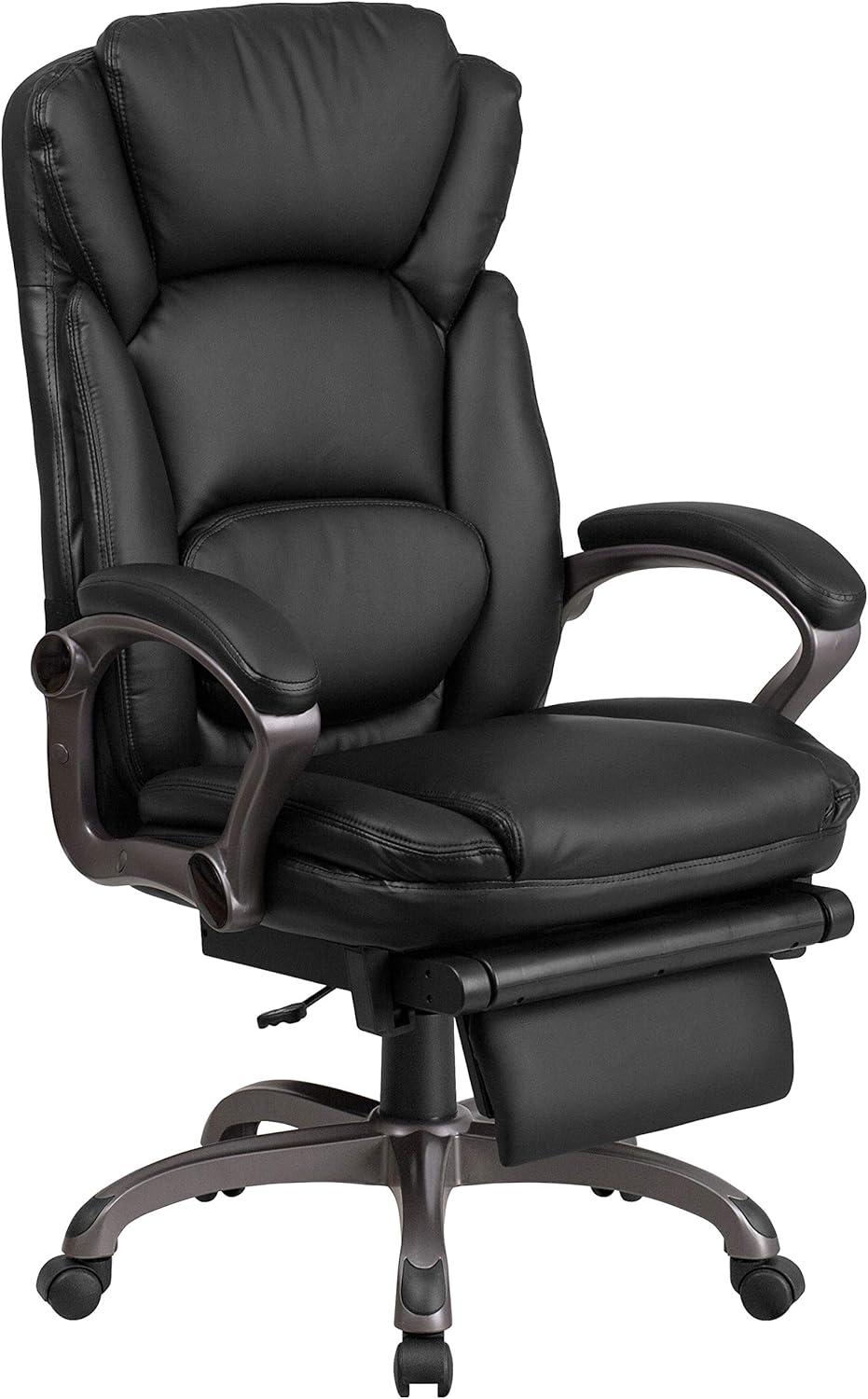 Flash Furniture High Back Black LeatherSoft Executive Reclining Ergonomic Swivel Office Chair with Outer Lumbar Cushion and Arms