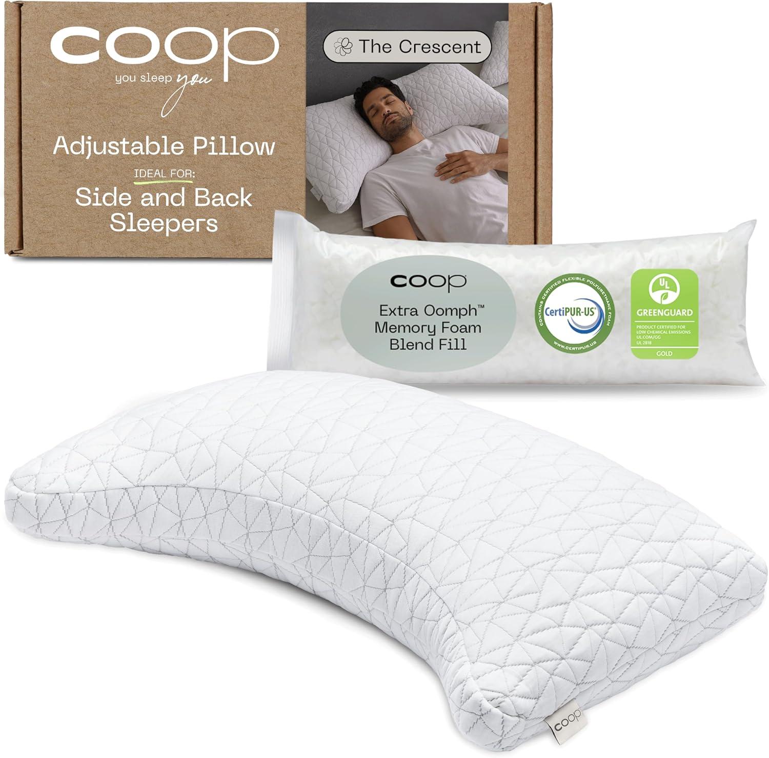 Coop Adjustable Crescent Memory Foam King Pillow in Off-White