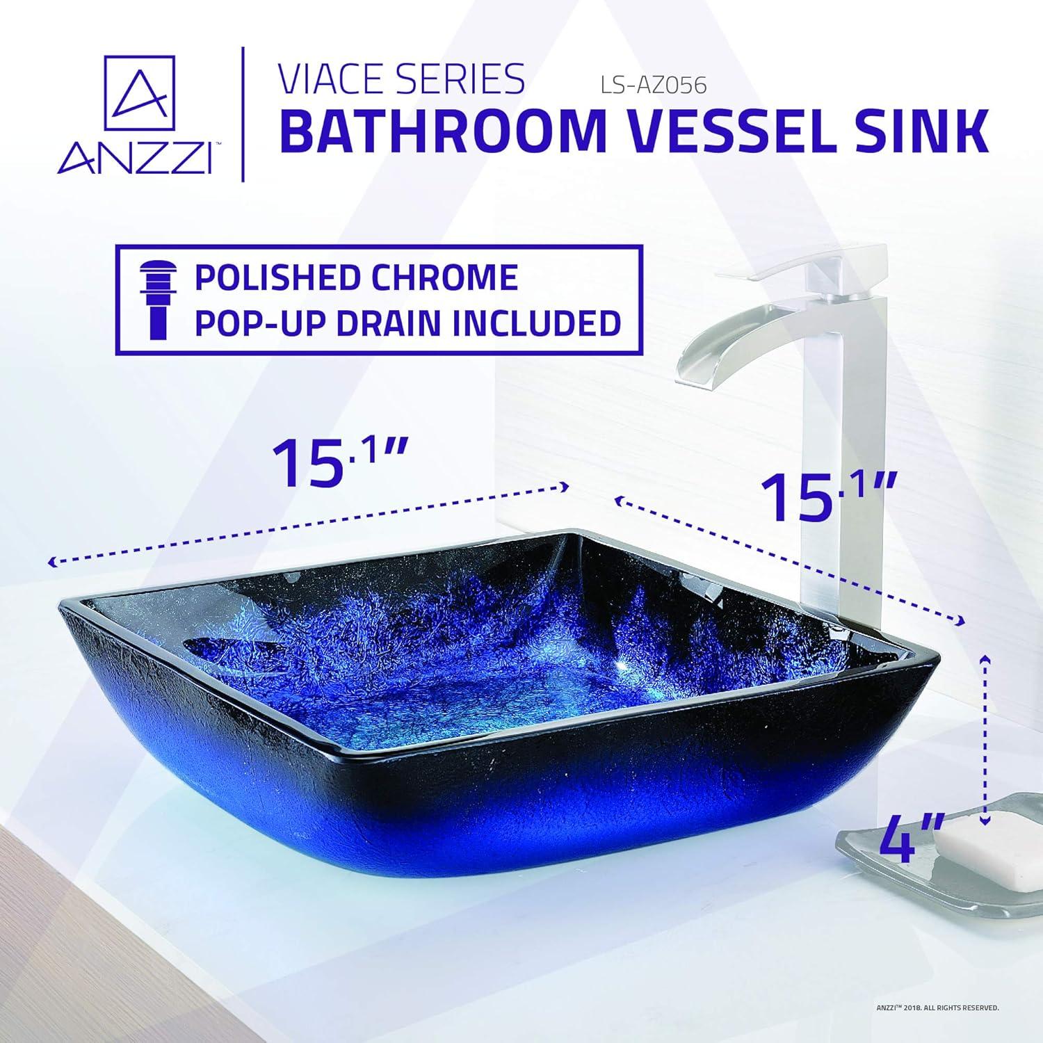 ANZZI Viace 15.13'' Blazing Blue Tempered Glass Square Bathroom Sink
