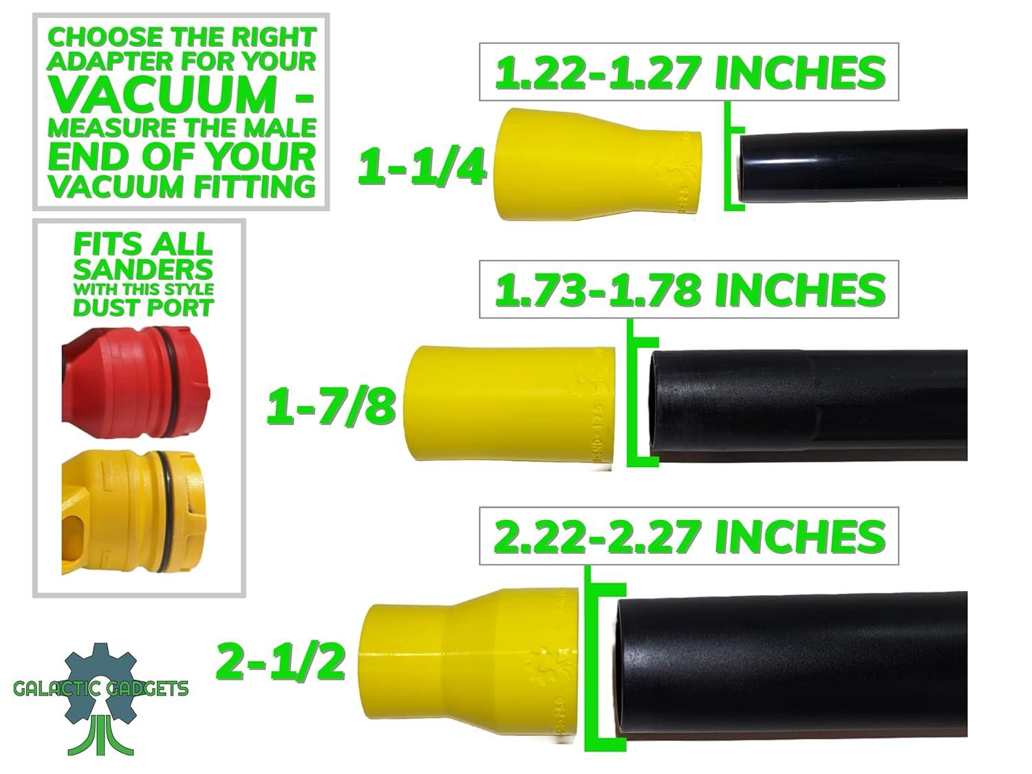 Vacuum Adapter for Dewalt or Craftsman Sanders - Dust Collection - Galactic Gadgets 1-1/4in - Black
