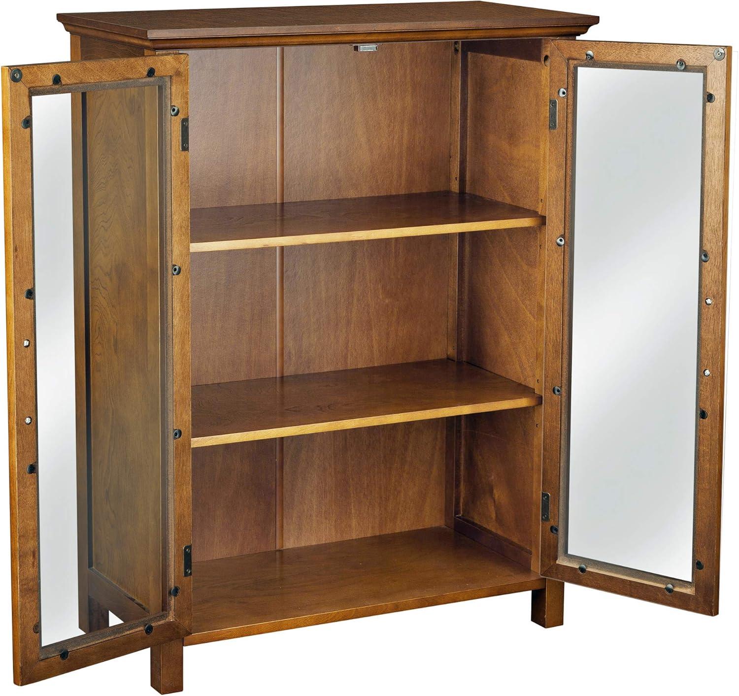 Teamson Home Avery Freestanding Two-Door Floor Accent Cabinet with Antique Brass Handles, Oiled Oak