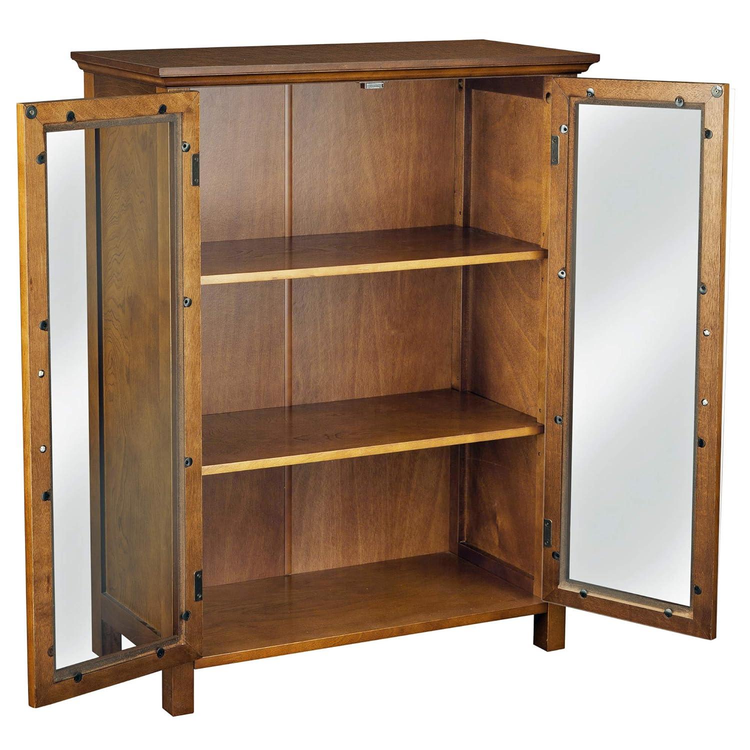 Teamson Home Avery Freestanding Two-Door Floor Accent Cabinet with Antique Brass Handles, Oiled Oak