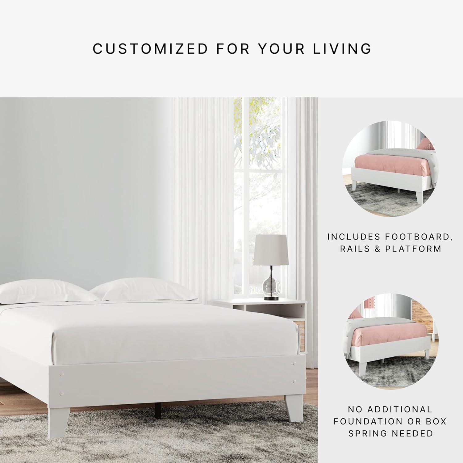 Full Piperton Platform Bed White - Signature Design by Ashley: Modern Style, No Box Spring Needed
