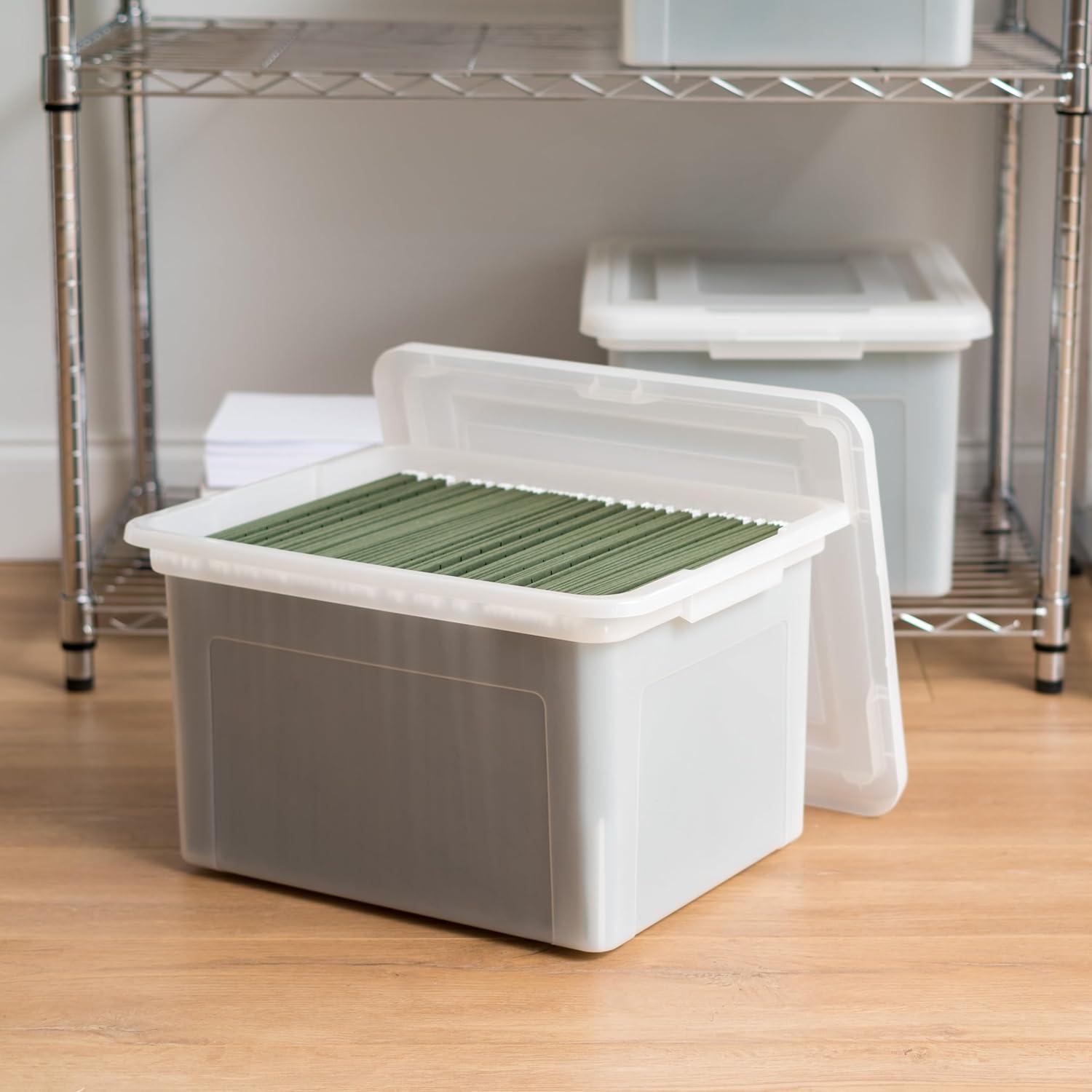 IRIS USA 35 Qt. 4Pack File Box File Organizer Plastic File Box for Letter/Legal File, BPA-Free Plastic Storage Bin Tote Organizer with Durable, Pearl