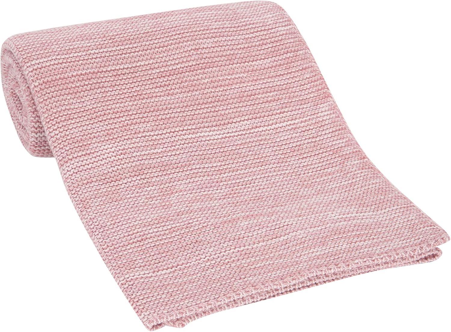 Lambs & Ivy Signature Pink/White 100% Cotton Marl Textured Knit Baby Blanket