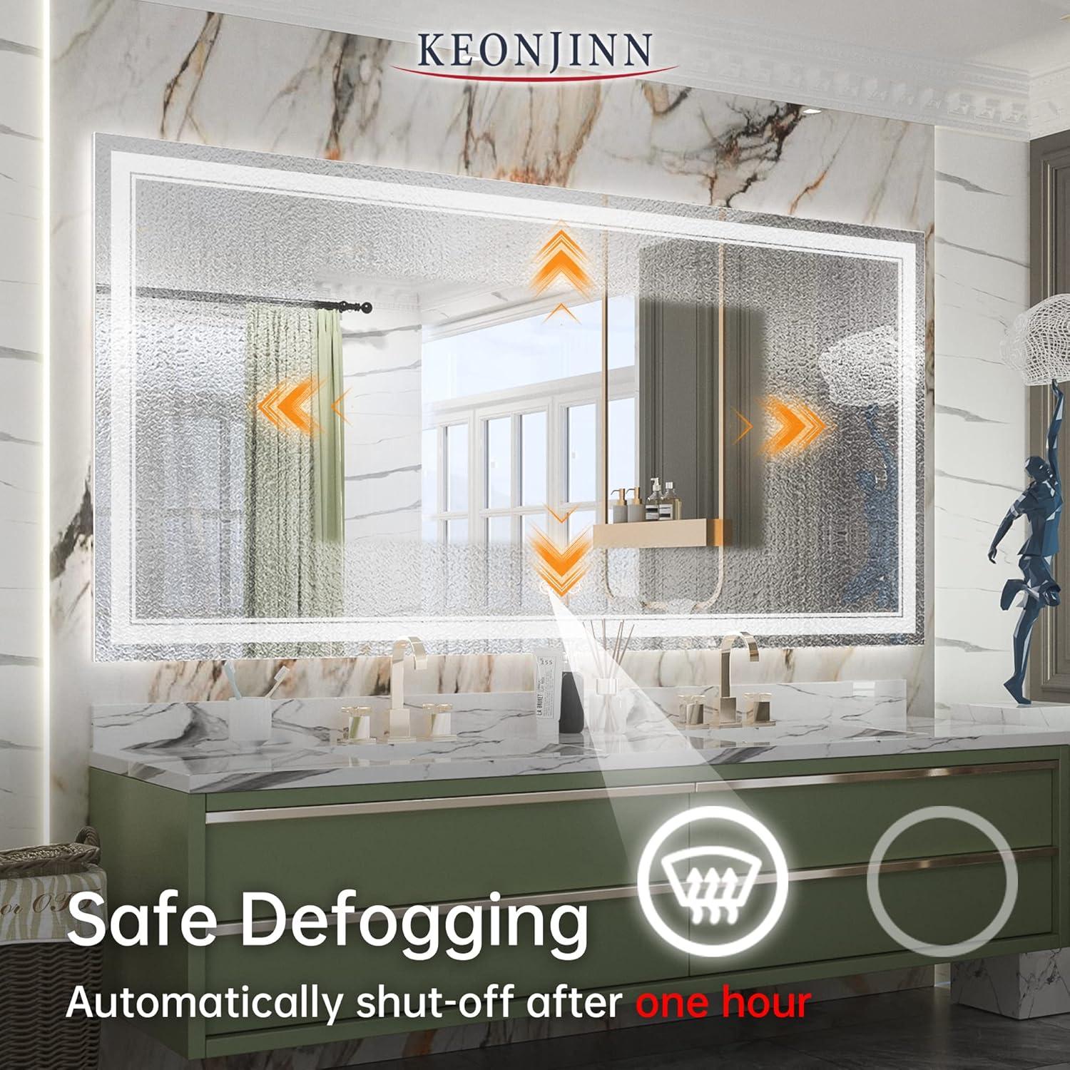 Keonjinn 84 x 32 Inch LED Bathroom Mirror with Lights 3 Color Temperature Frontlit Oversized Vanity Mirror Wall Mounted Anti-Fog, UL Listed LED Driver, Tempered Glass Dimmable Lighted Bathroom Mirror