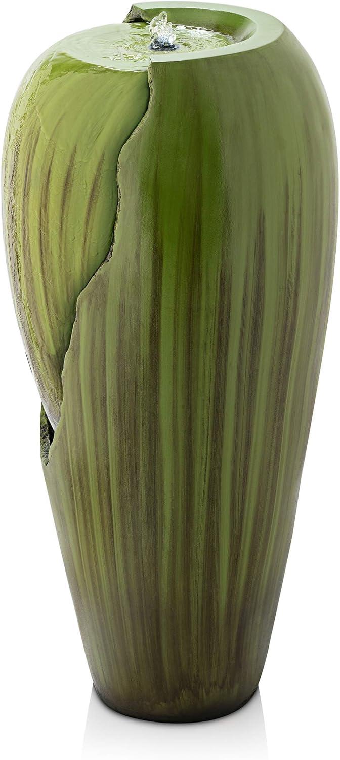 Green Antique Jar Outdoor Water Fountain with LED Lights