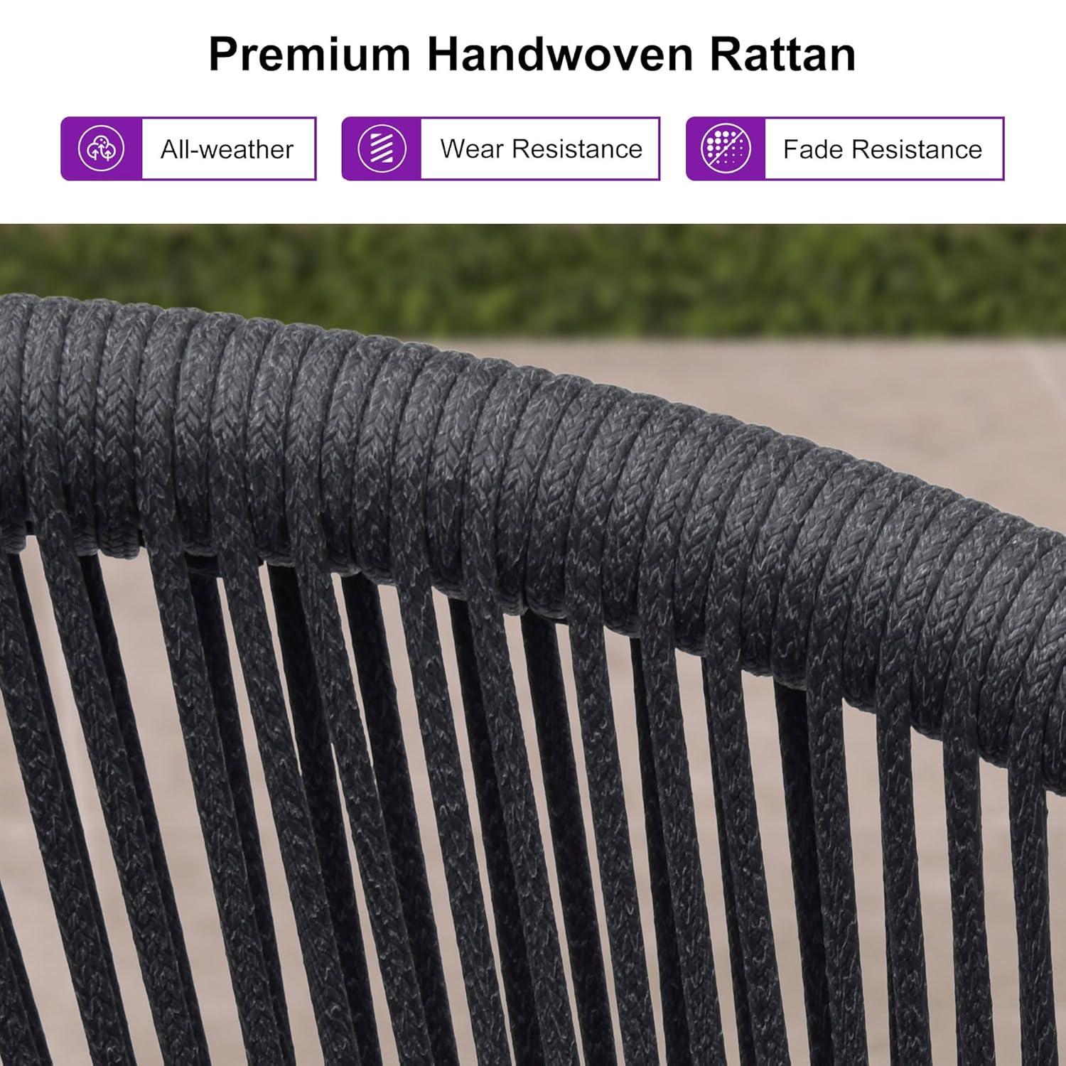 PURPLE LEAF Patio Bar Stools Set of 2 Outdoor Wicker Modern High Bar Chairs Metal Cushioned Barstools with Backs and Ergonomic Armrest for Balcony Garden Indoor Kitchen Island, Gray