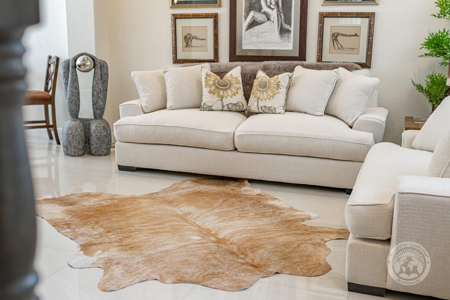 Palomino Beige and White Genuine Cowhide Rug 6ft x 8ft