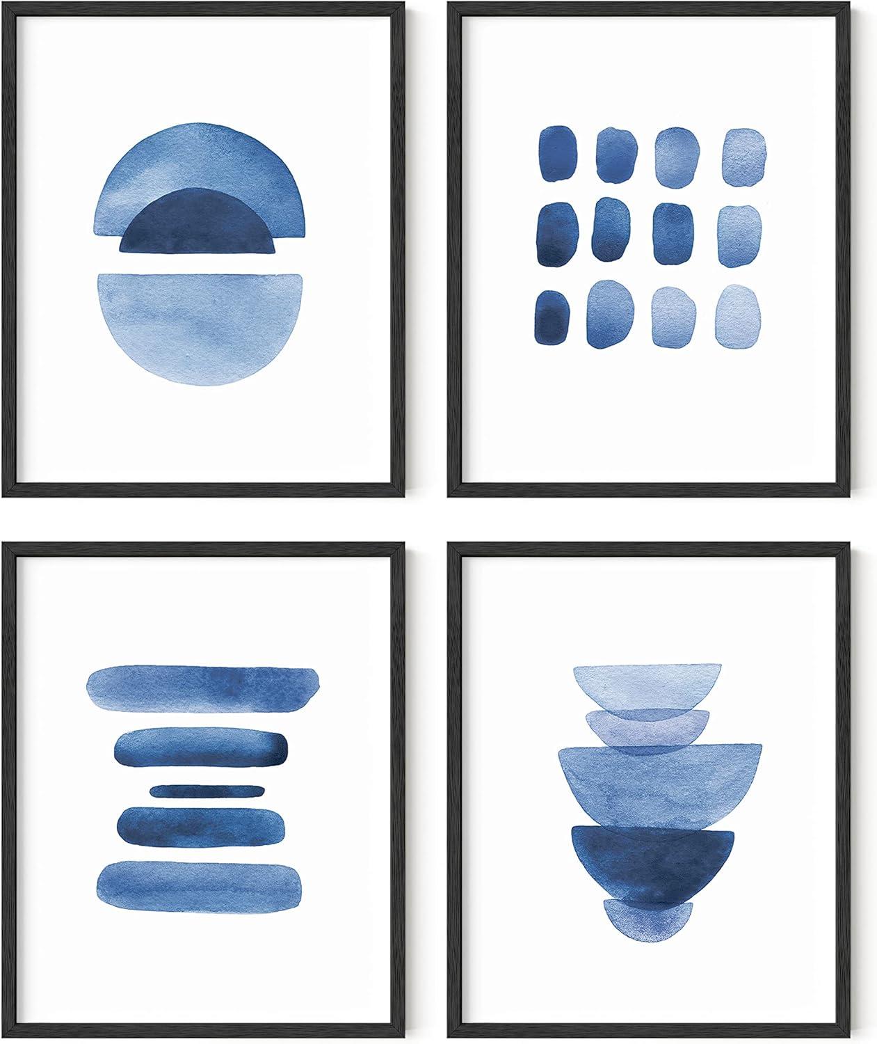 Navy Blue Abstract Watercolor Art Prints Set of 4