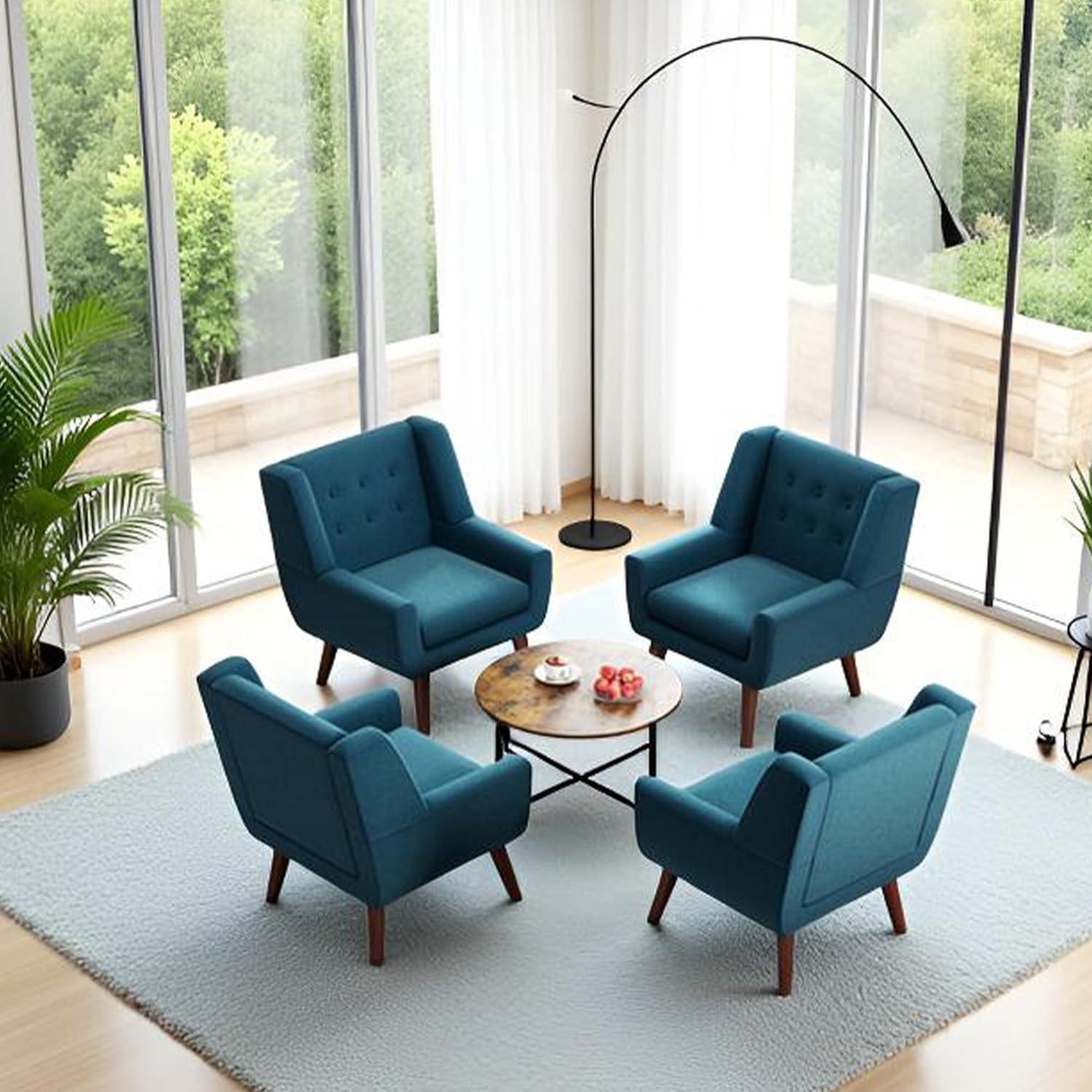 HUIMO Modern Linen Upholstered Armchair Tufted Accent Chair Lake Blue