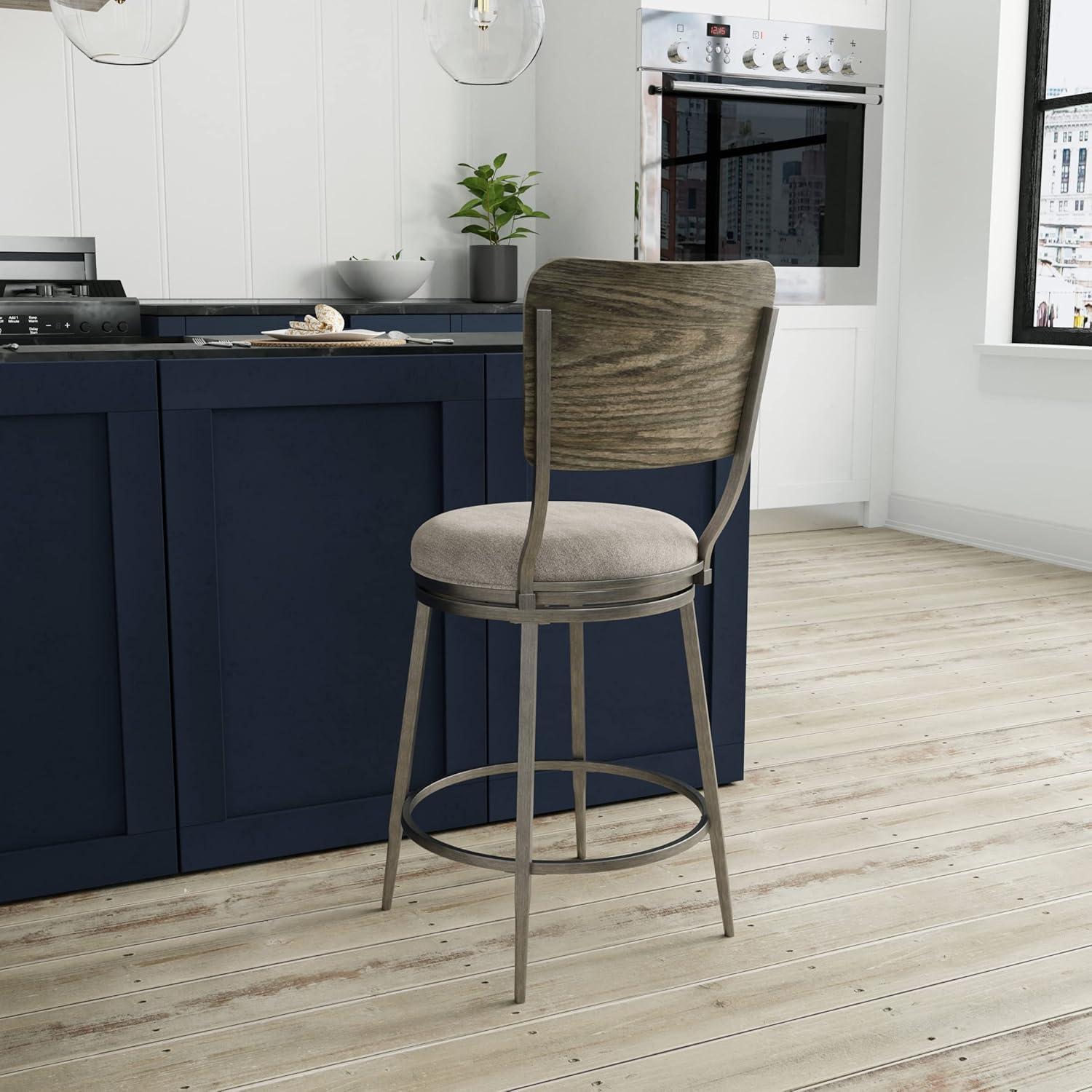 Hillsdale, Garren Metal Counter Height Swivel Stool with Wood Panel Back, Rubbed Pewter