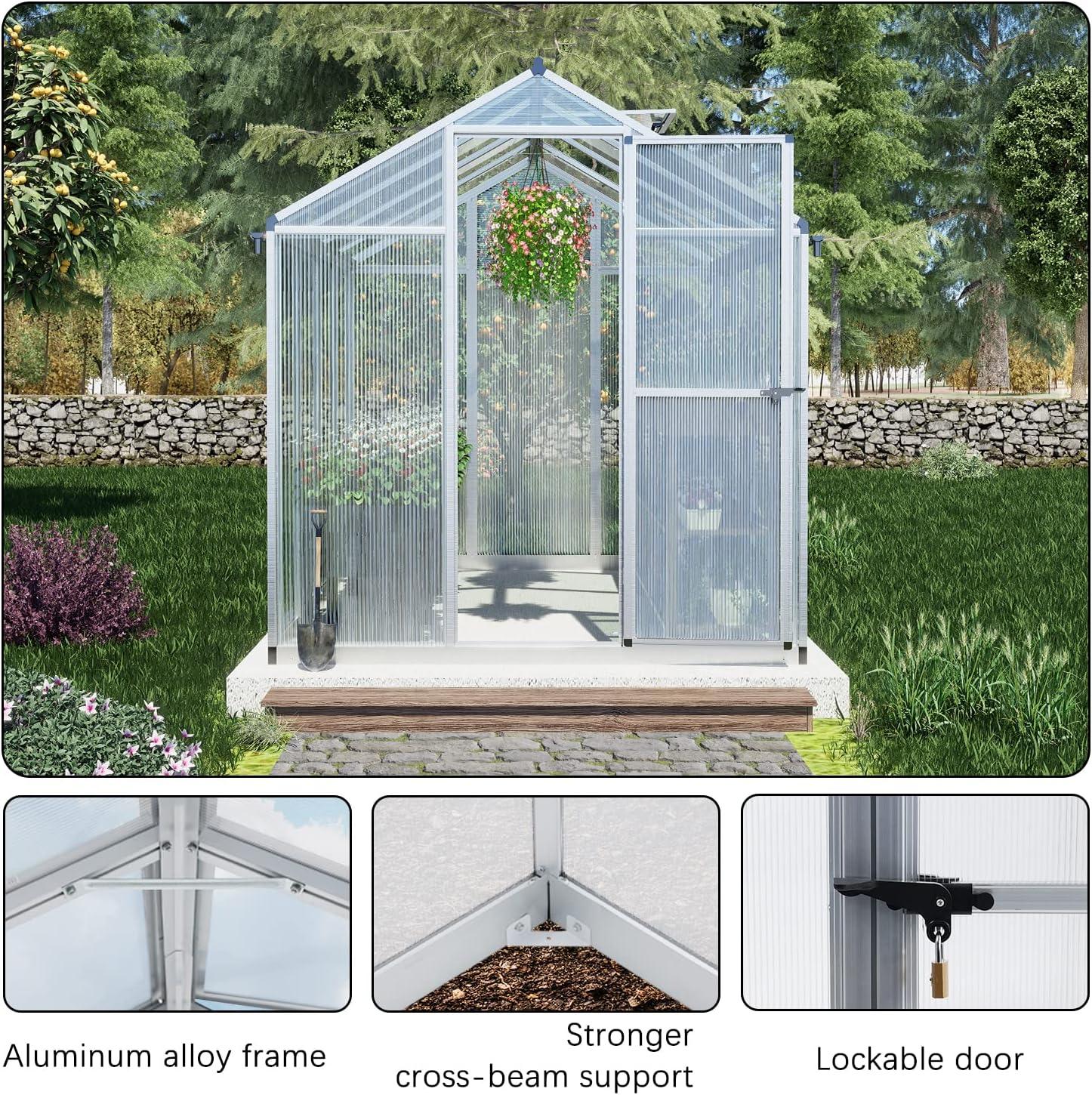 6' x 8' Clear Polycarbonate Greenhouse with Aluminum Frame