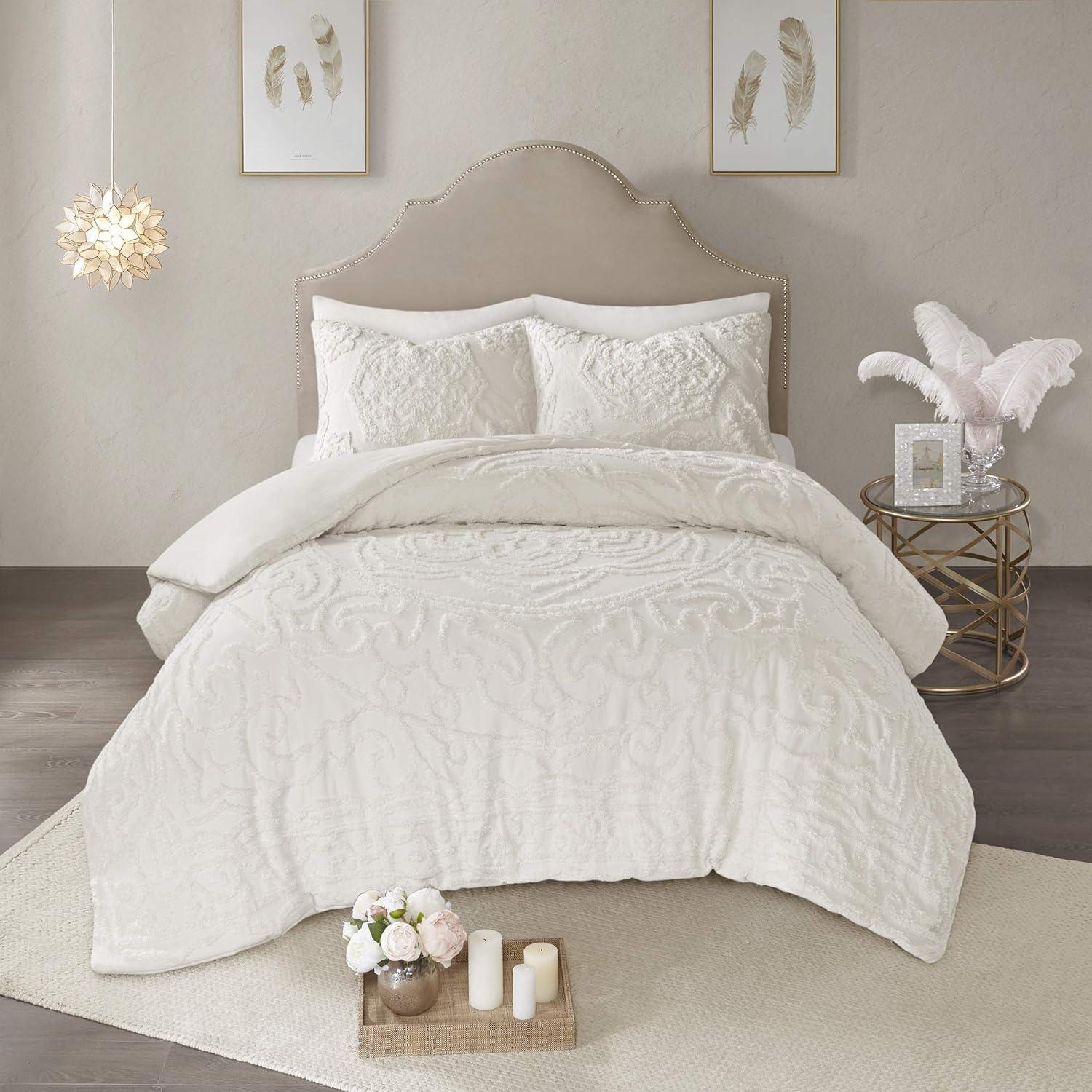Madison Park Laetitia Tufted Chenille Cotton 3 Piece Medallion Duvet Cover Set