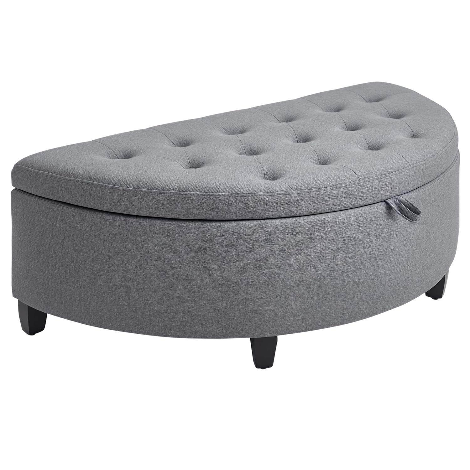 HOMCOM Half Moon Modern Luxurious Polyester Fabric Storage Ottoman Bench with Legs Lift Lid Thick Sponge Pad for Living Room, Entryway, Bedroom