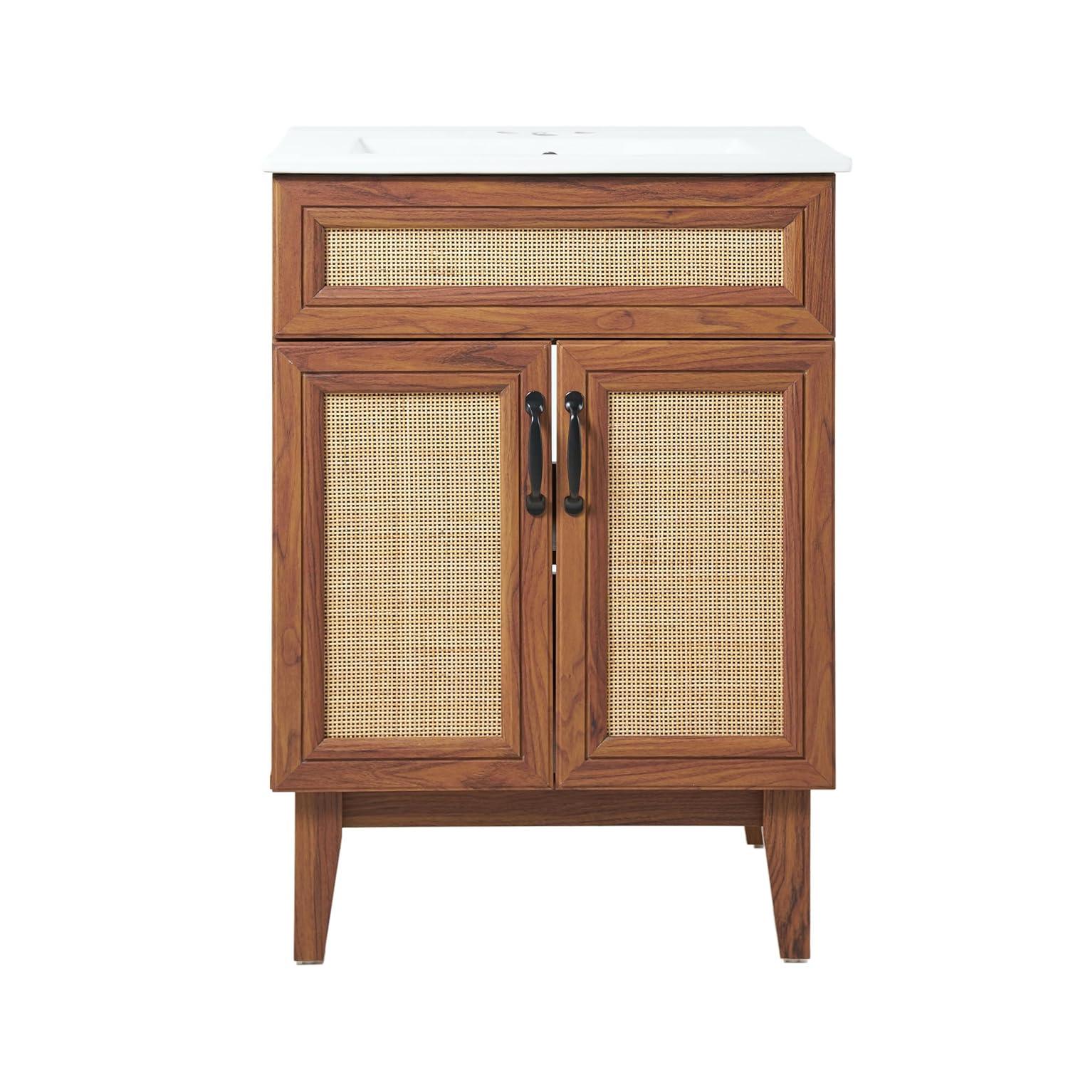 Javer 24" Rattan Modern Farmhouse 2-Shelf Bath Vanity Cabinet Only (Sink Basin not Included)