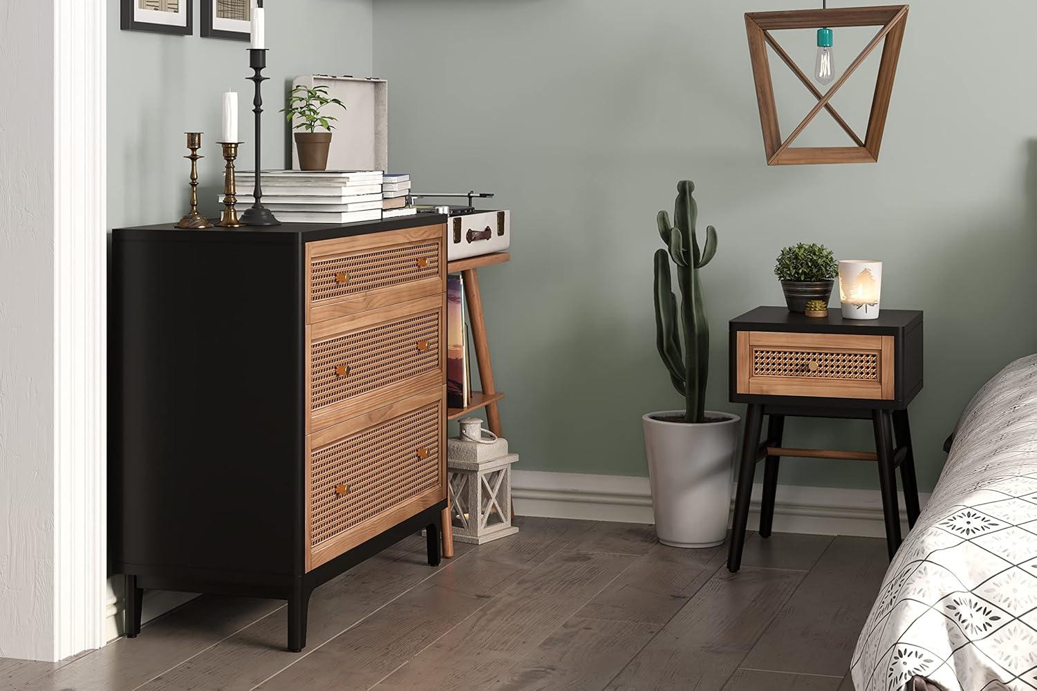 Fully-Assembled Modern Farmhouse Clean-Lined Nightstand, End Table with 1 Drawer, Black