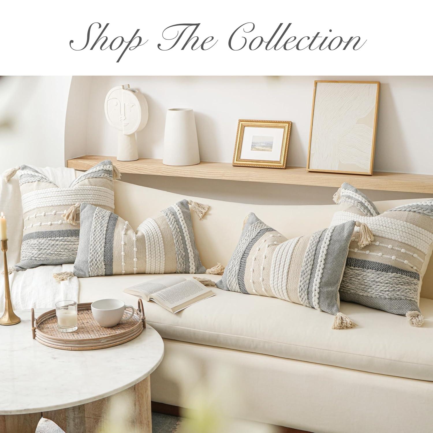 Gray Boho Lumbar Throw Pillow Cover 14x36 Grey Accent Long Body Lumbar Pillow for Bed Decorative Modern Bohemian Woven Textured Lumbar Pillow for Bed Cover ONLY