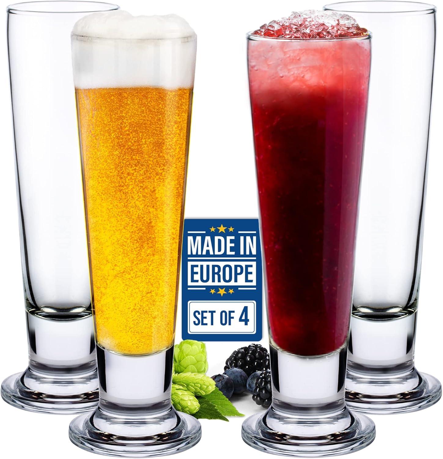 CRYSTALIA Beer Glasses Set, Tall Footed Pilsner Glass, Pint Beer Drinking Set, Lead-Free Brewery Tumblers, Craft Beer Tasting Glass, Classic Lager Stout Clear Glassware, IPA Glasses for Men, 4 PCs