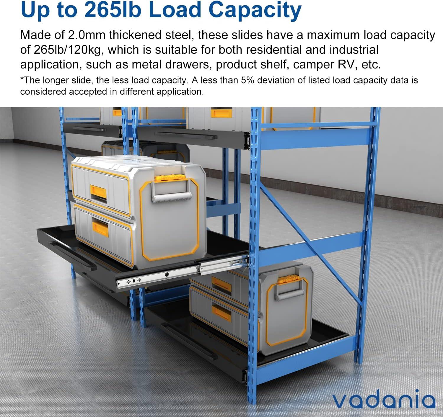 VADANIA VD2053 Heavy Duty Drawer Slides with Lock, 265lb Load Capacity, 28inch/700mm 1 Pairs
