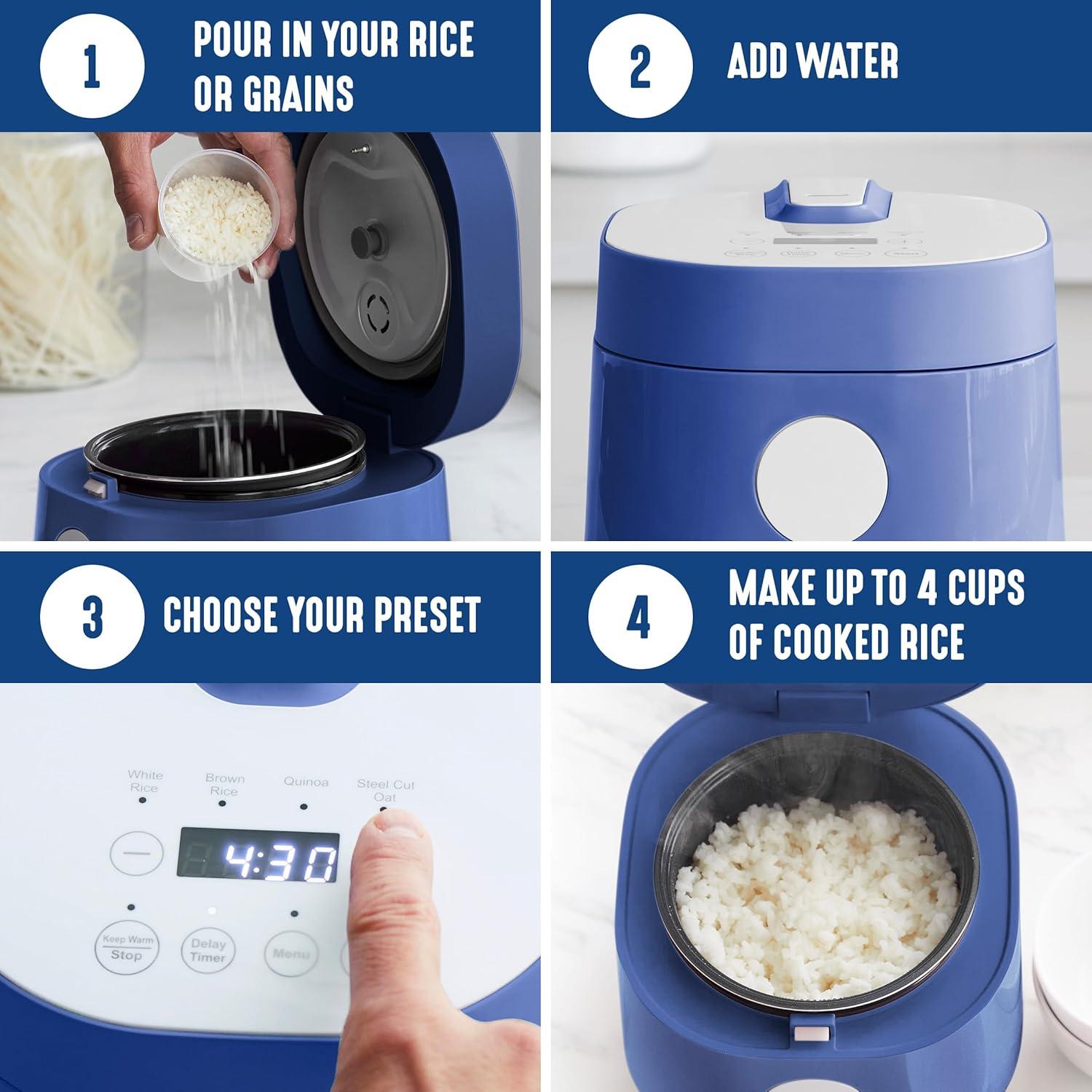 GreenLife Blue and White Ceramic Nonstick Electric Rice Cooker
