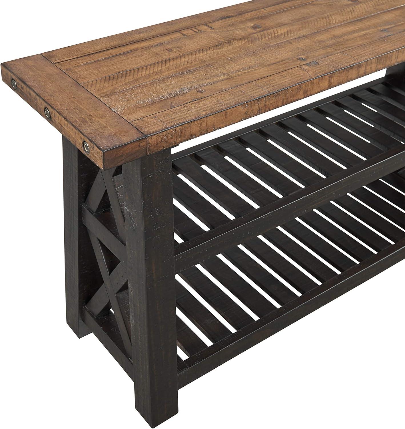 Bolton Industrial Rustic 55" Black Stain and Natural Sofa Table with Storage