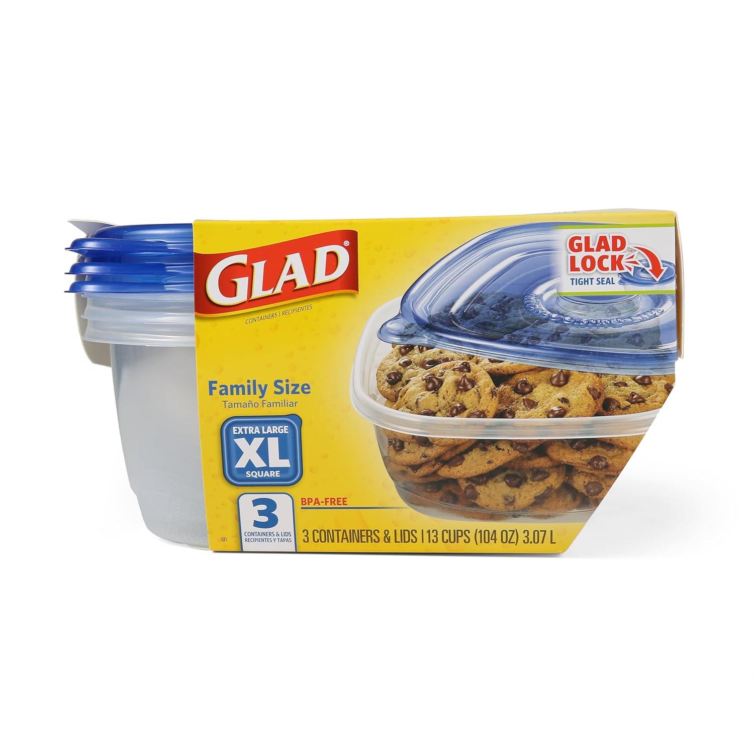 Glad 6337125 104 oz Food Storage Container, Clear - Pack of 3