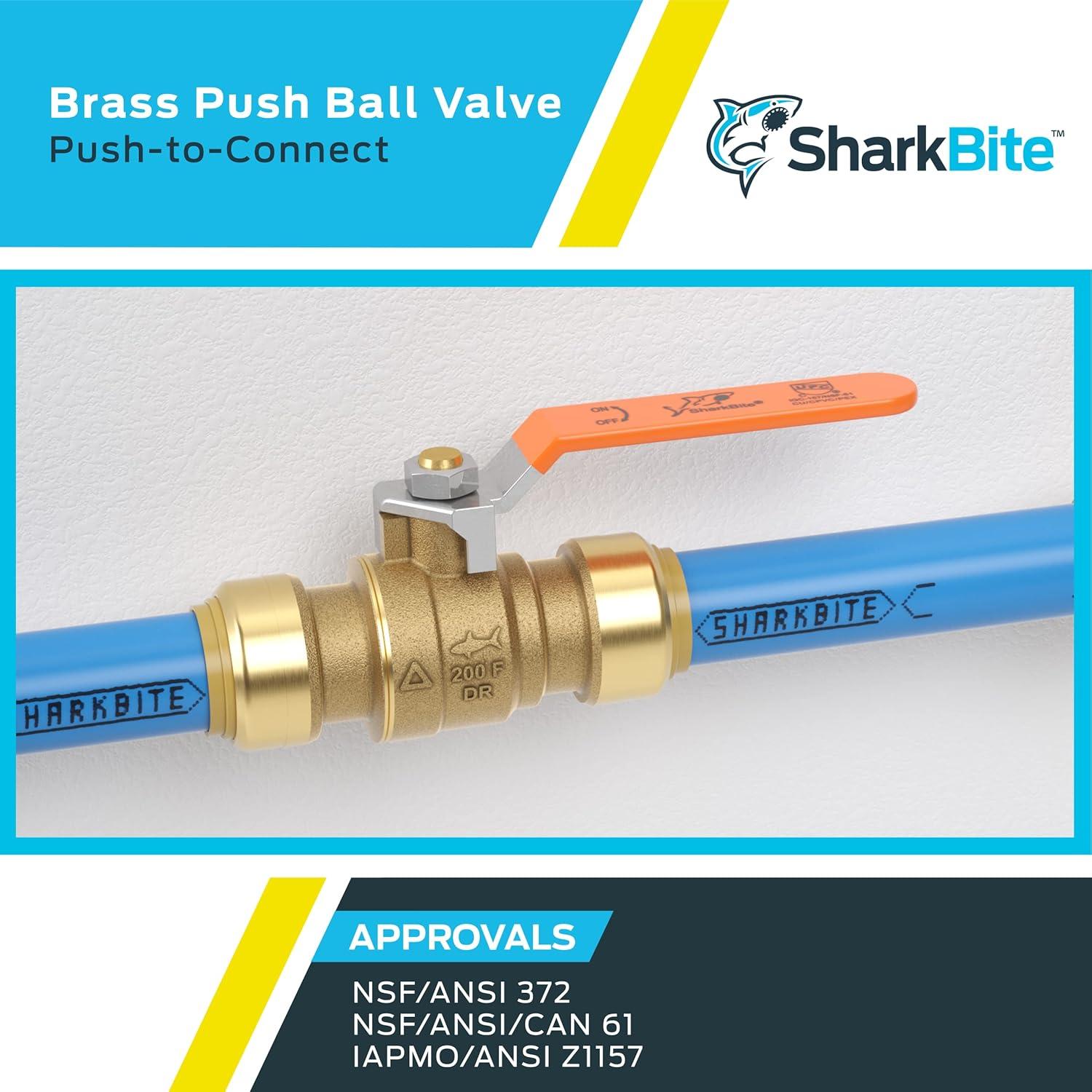 SharkBite 22185-0000LF Ball Valve 3/4 in Push-Fit x 3/4 in Push-Fit 2 Ports/Ways Brass