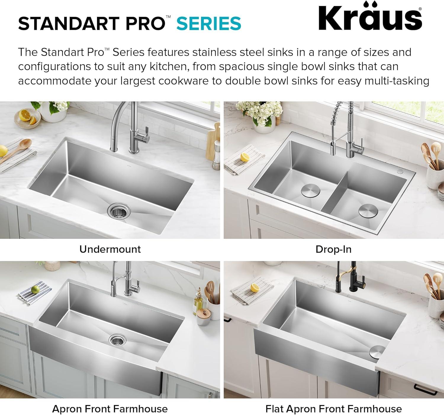 KRAUS Standart Pro Apron Front Farmhouse 16 Gauge Single Bowl Stainless Steel Kitchen Sink