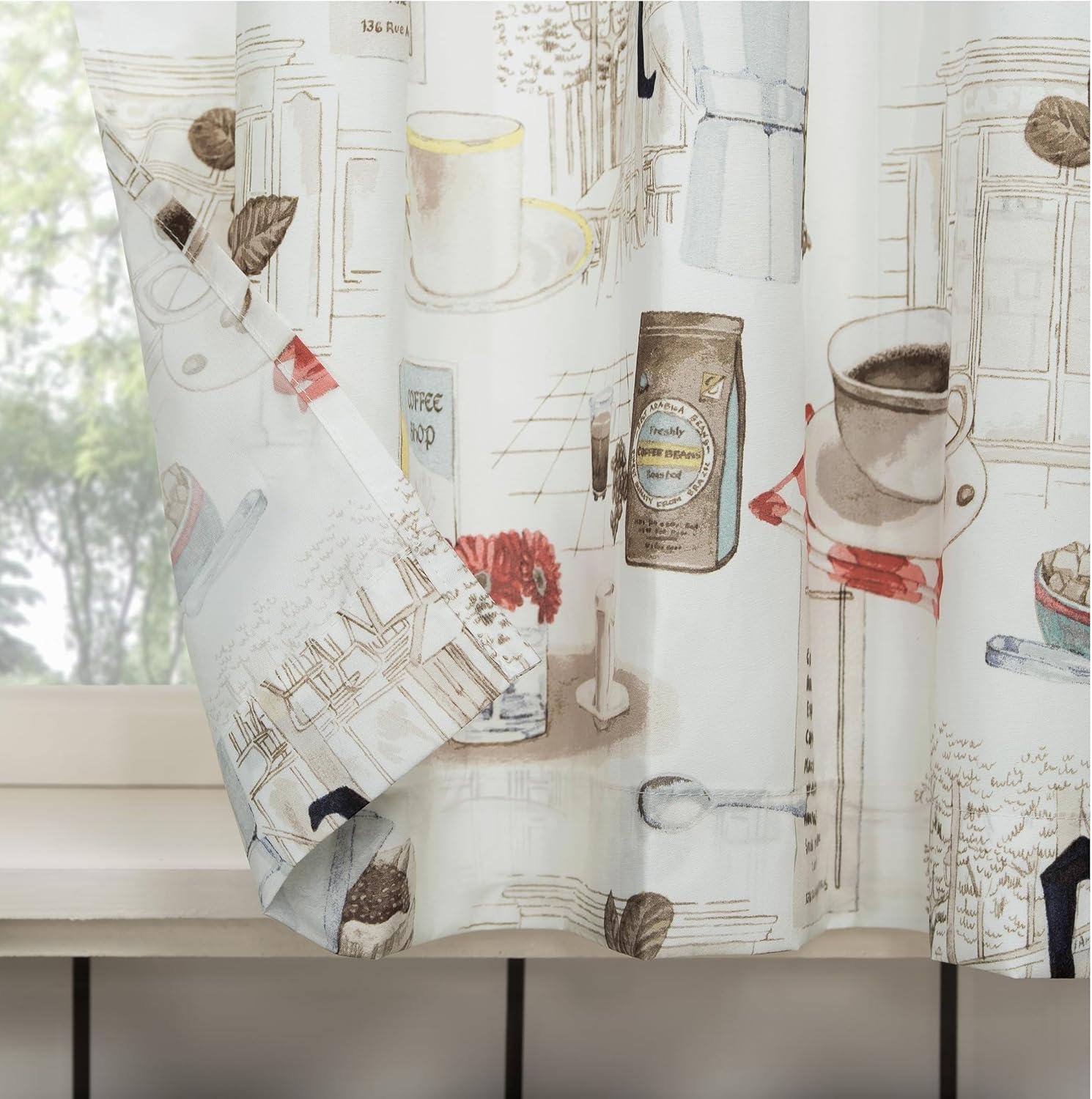 36"x54" Brew Coffee Shop Semi Sheer Rod Pocket Kitchen Curtain Valance and Tiers Set White - No. 918