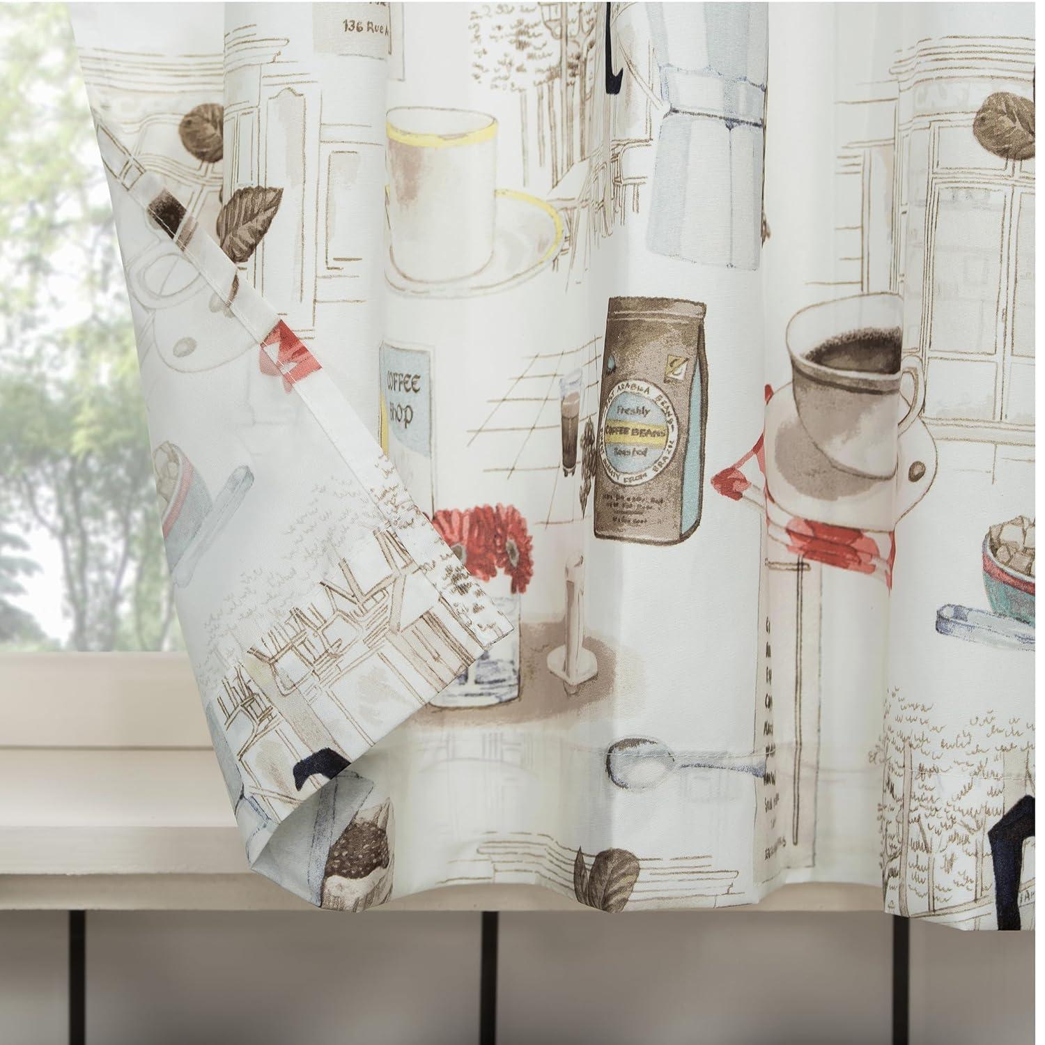 24"x54" Brew Coffee Shop Semi Sheer Rod Pocket Kitchen Curtain Valance and Tiers Set White - No. 918