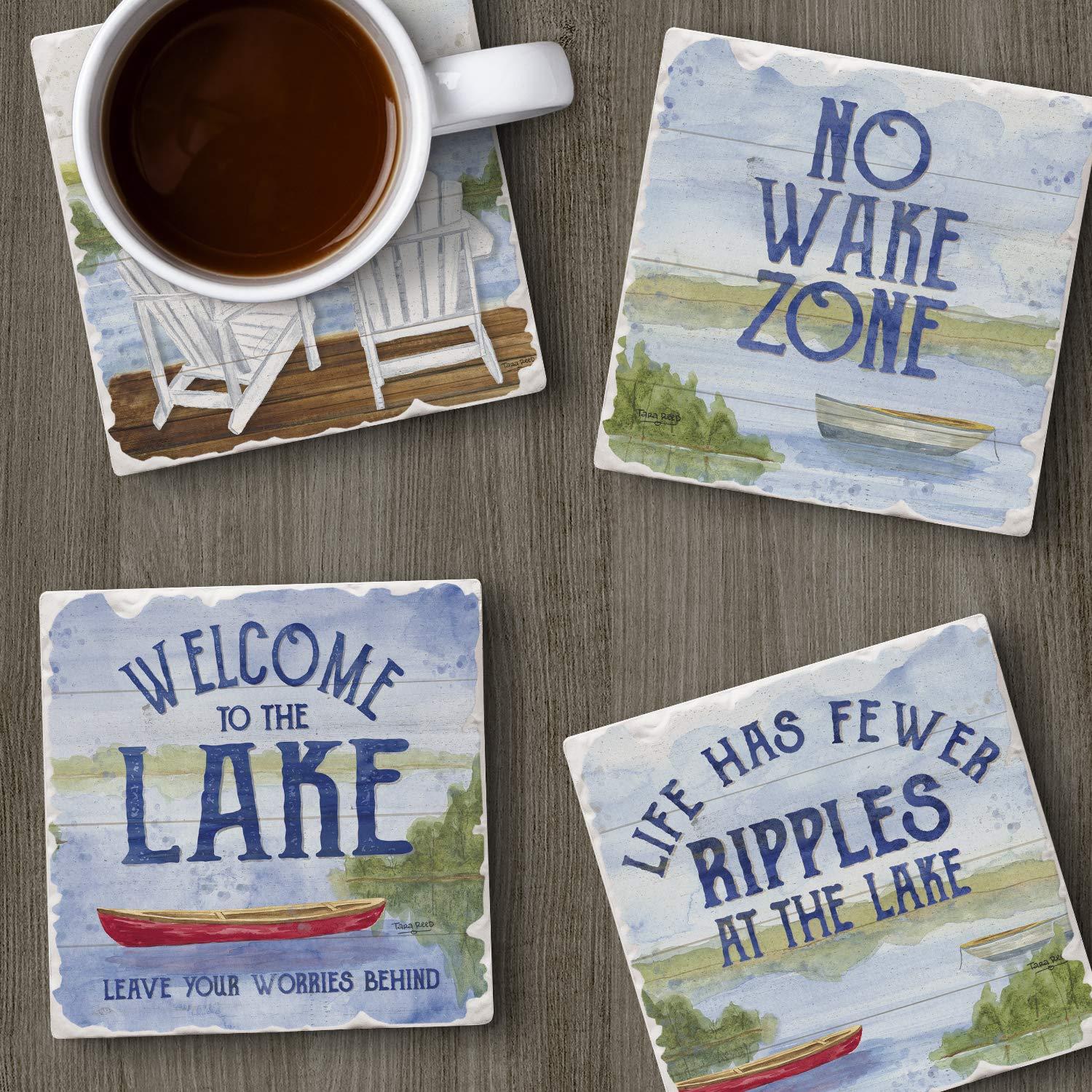 CounterArt "Lake Greetings" 4-Pack Absorbent Stone Tumbled Tile Coasters 4" Square