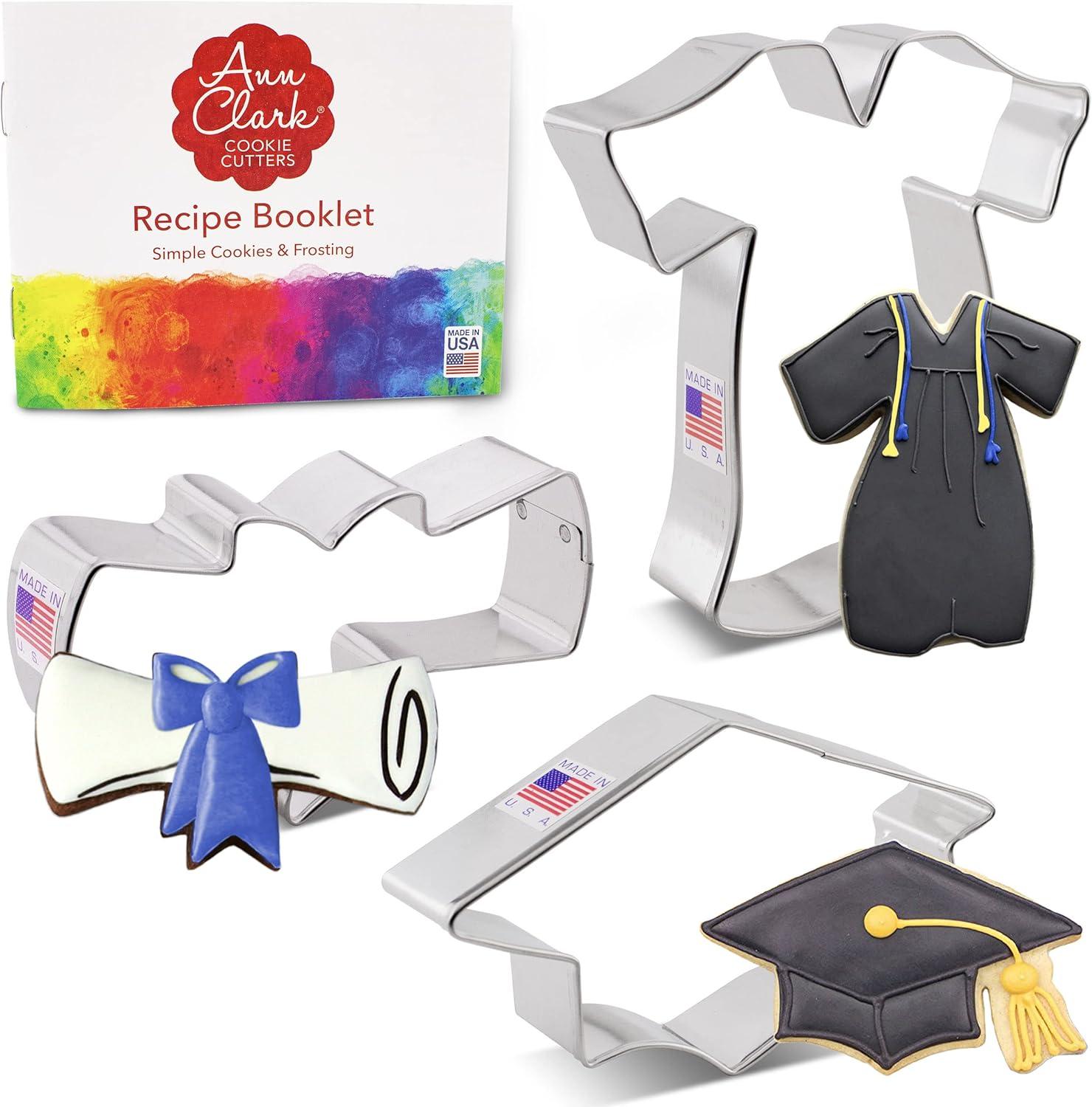 Graduation Cap, Gown, and Diploma Metal Cookie Cutter Set