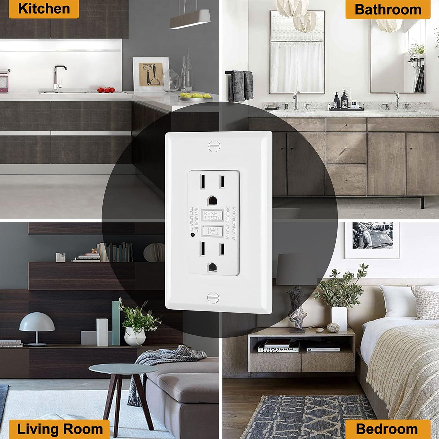 White Tamper Resistant GFCI Outlet with Wall Plate and LED Indicator