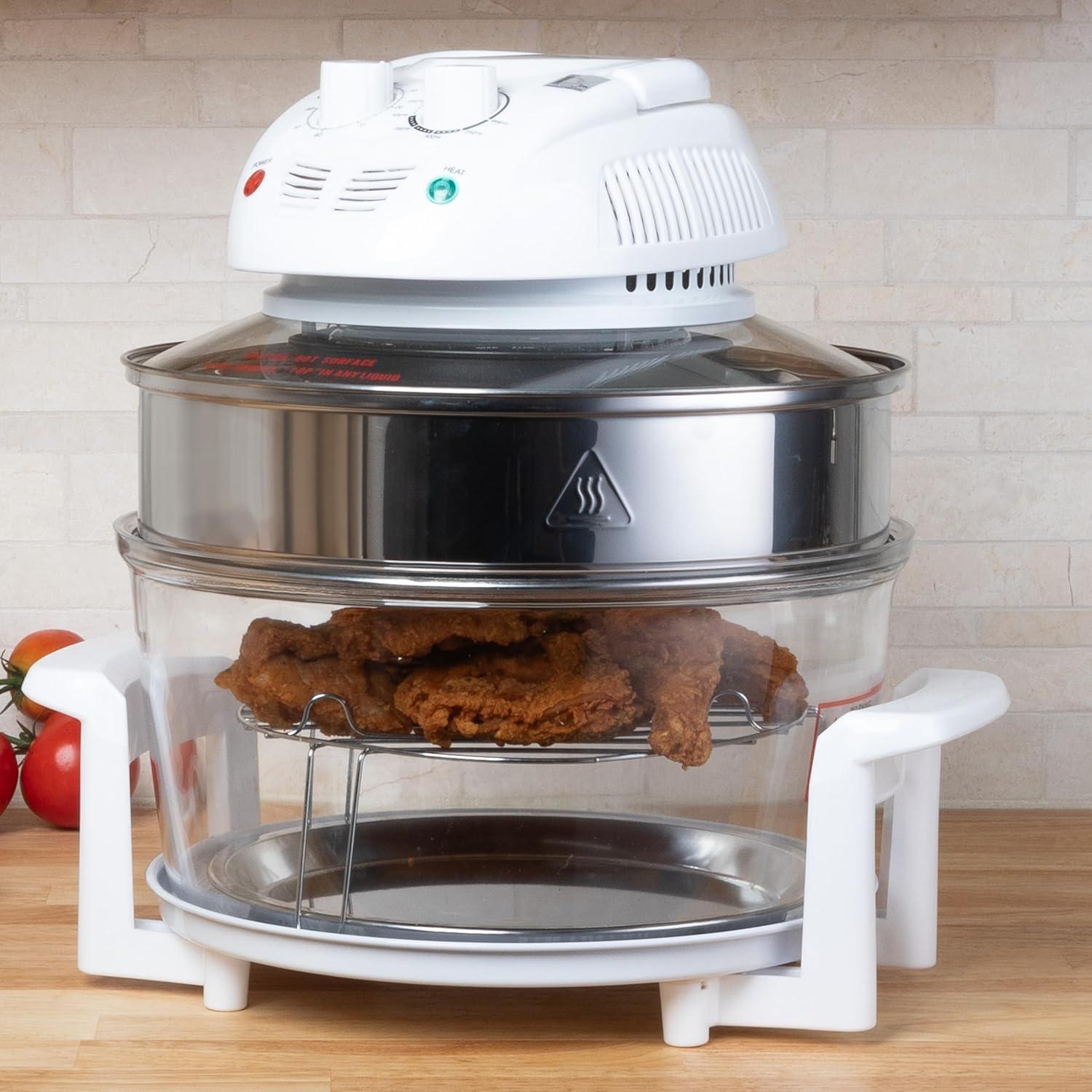 White 12-17 Quart Glass Air Fryer with Rotisserie and Broiler