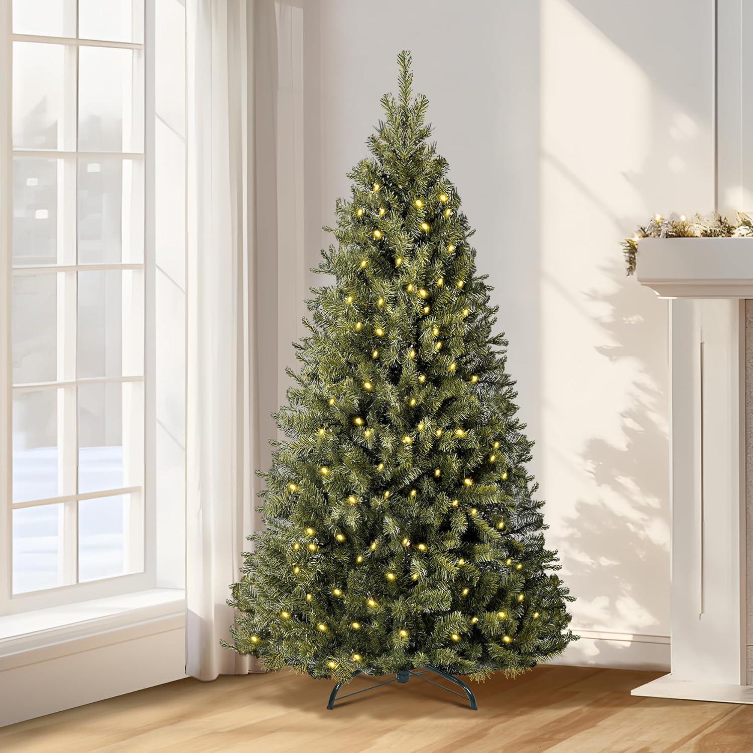 6ft Green Pre-Lit Full Spruce Christmas Tree with Multi-Color Lights