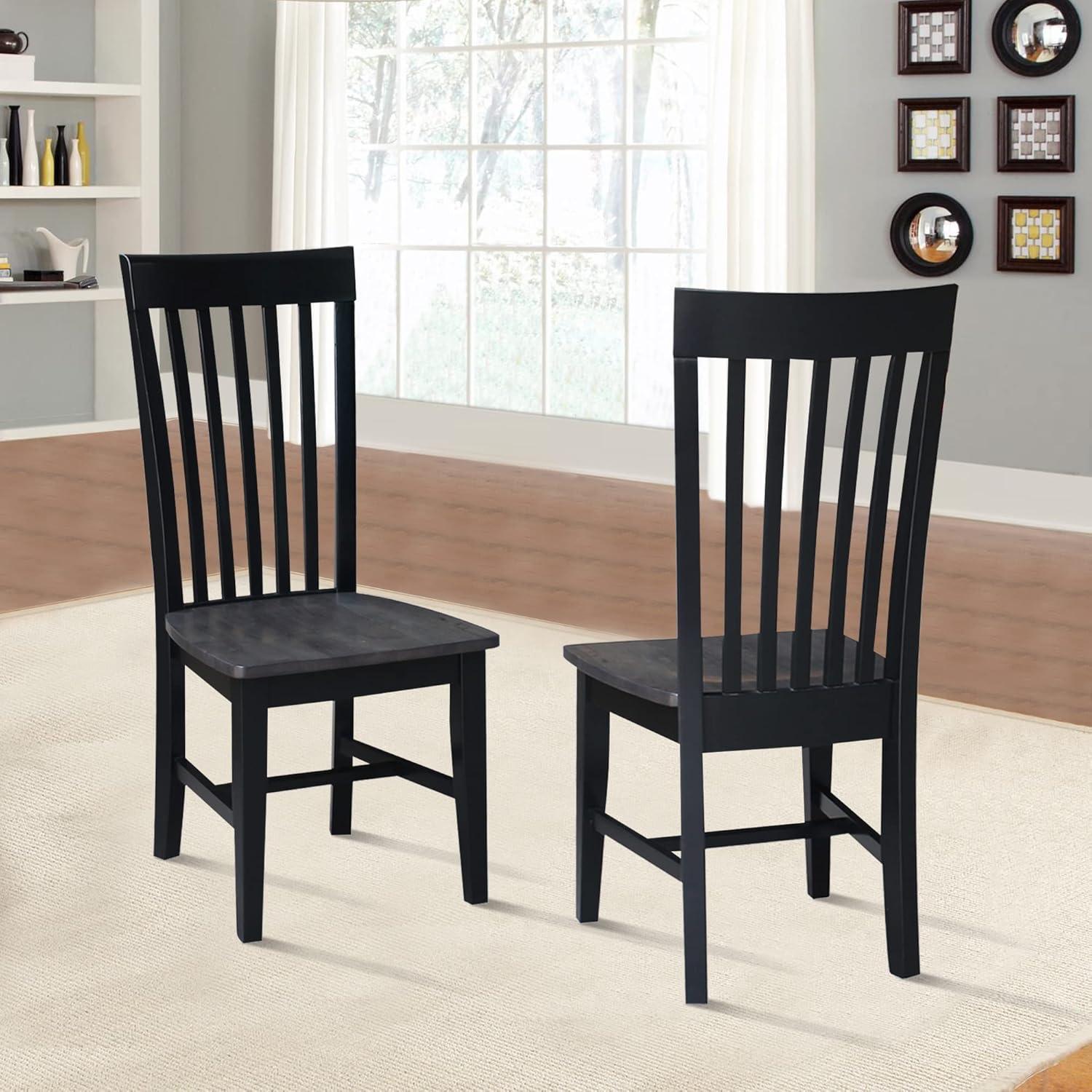 Set of Two Cosmo Tall Solid Wood Mission Chairs in Coal Black/Washed Black