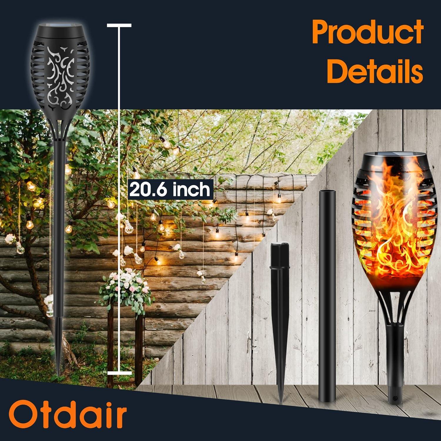 16-Pack Black LED Solar Tiki Torches with Flickering Flame